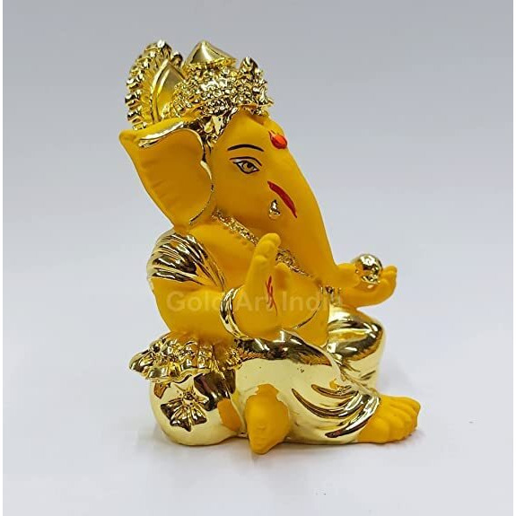 Gold Art India Gold Plated Gaddi Ganesh Idol For Car Dashboard Ganesha Murti Ganpati Idol For Home Decor Puja Lord Ganesh Statue Gift For Office Desk Puja Room Figurine