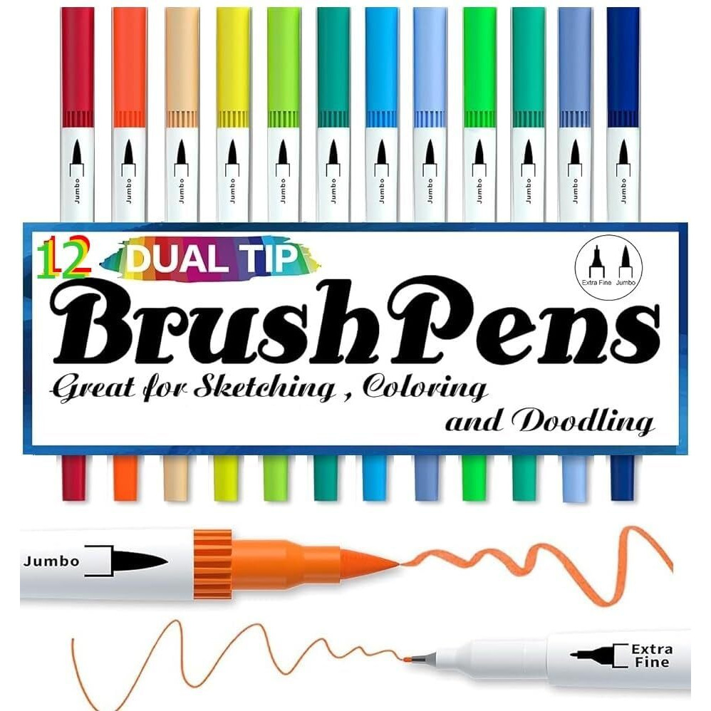 SUPER TOY 60 Shades Dual Tip Brush Marker Fineline Color Pens Set for Coloring Calligraphy Double Sided Art Markers for Kids Adult Artist, Journal, Doodling, Writing, Coloring Books