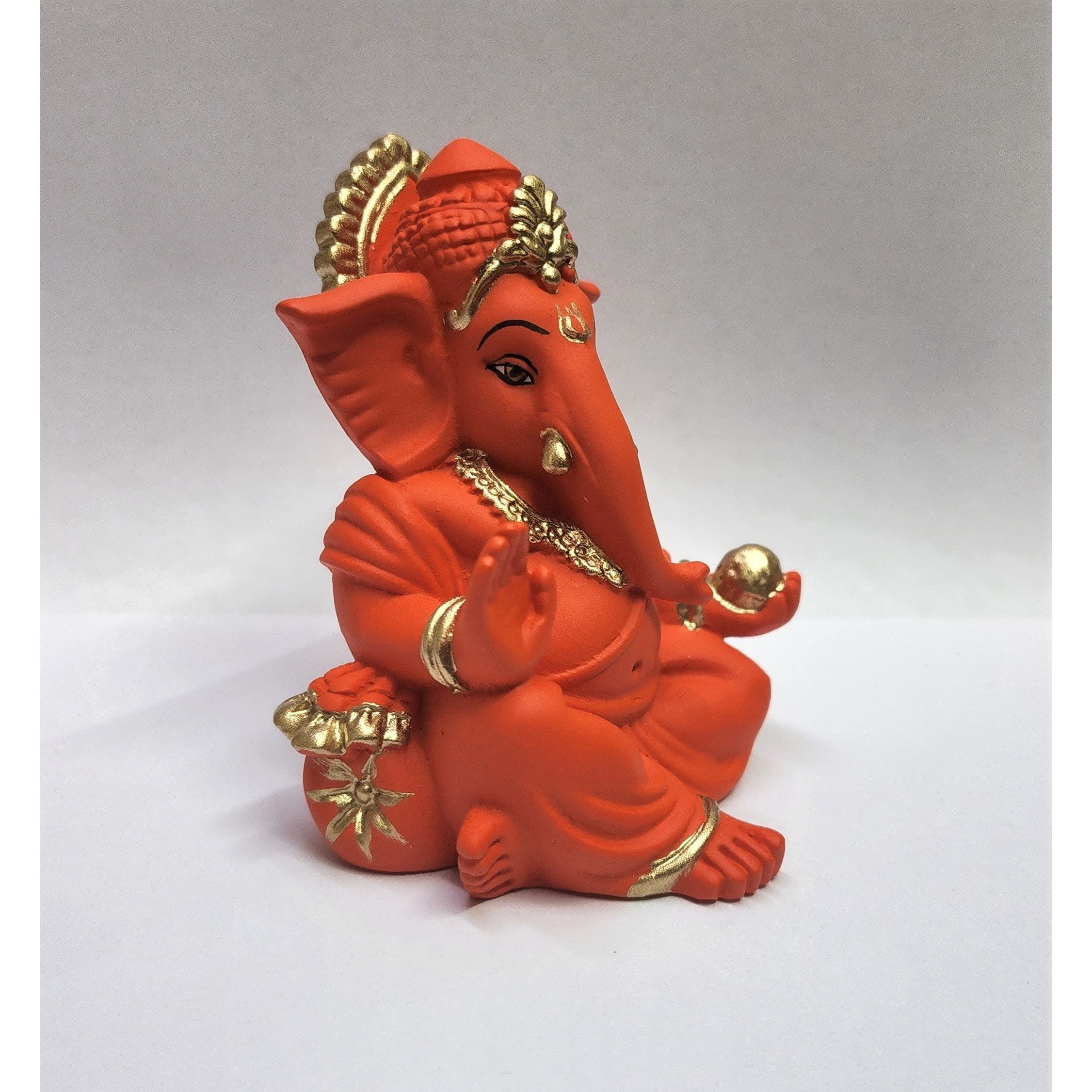 Gold Art India Terracotta Orange Gaddi Ganesha for Car Dashboard Home Decor Gifting Diwali Birthday Festivals (GADDITERRACOTTAORANGE)
