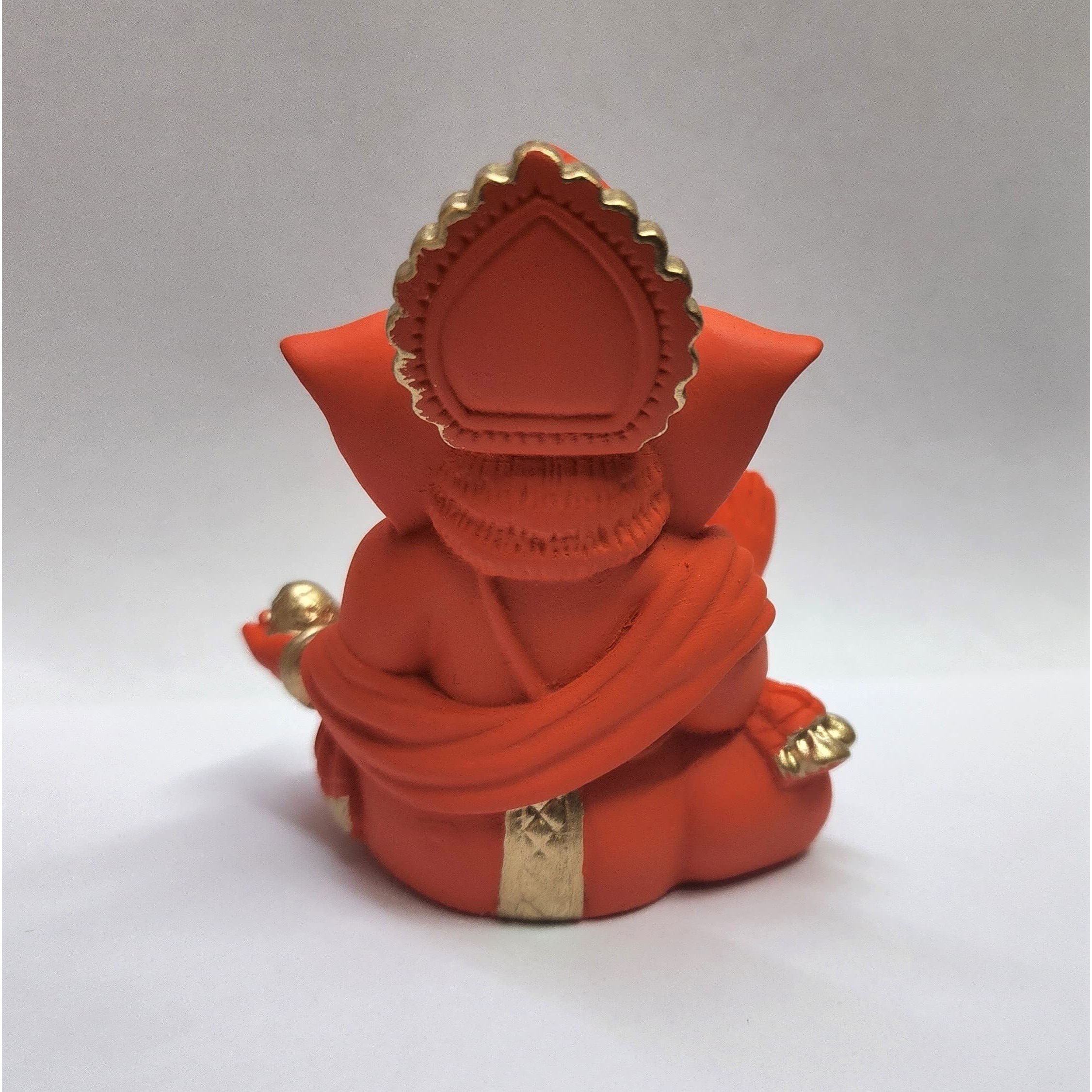 Gold Art India Terracotta Orange Gaddi Ganesha for Car Dashboard Home Decor Gifting Diwali Birthday Festivals (GADDITERRACOTTAORANGE)