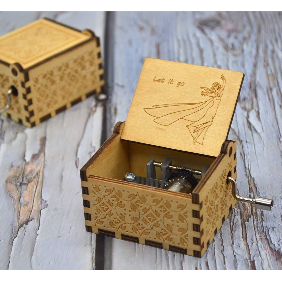 EITHEO Wooden Uniq Carved Hand Crank Let-It-Go Theme Music Box, Child