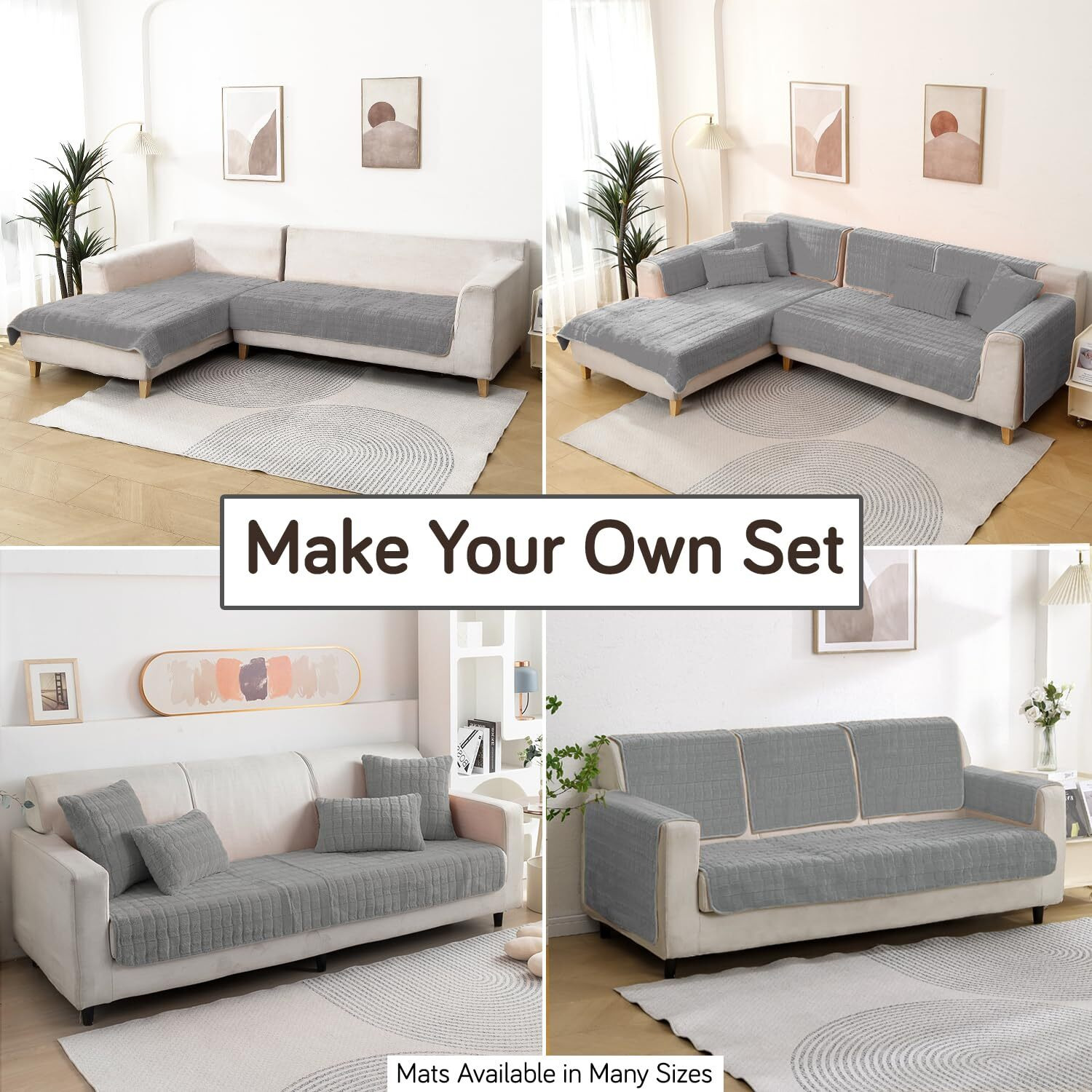 HOKIPO Premium Plush Anti Slip Sofa Mat, 90(D) x 170(L) cm, Light Grey (AR-5035-LGRY)