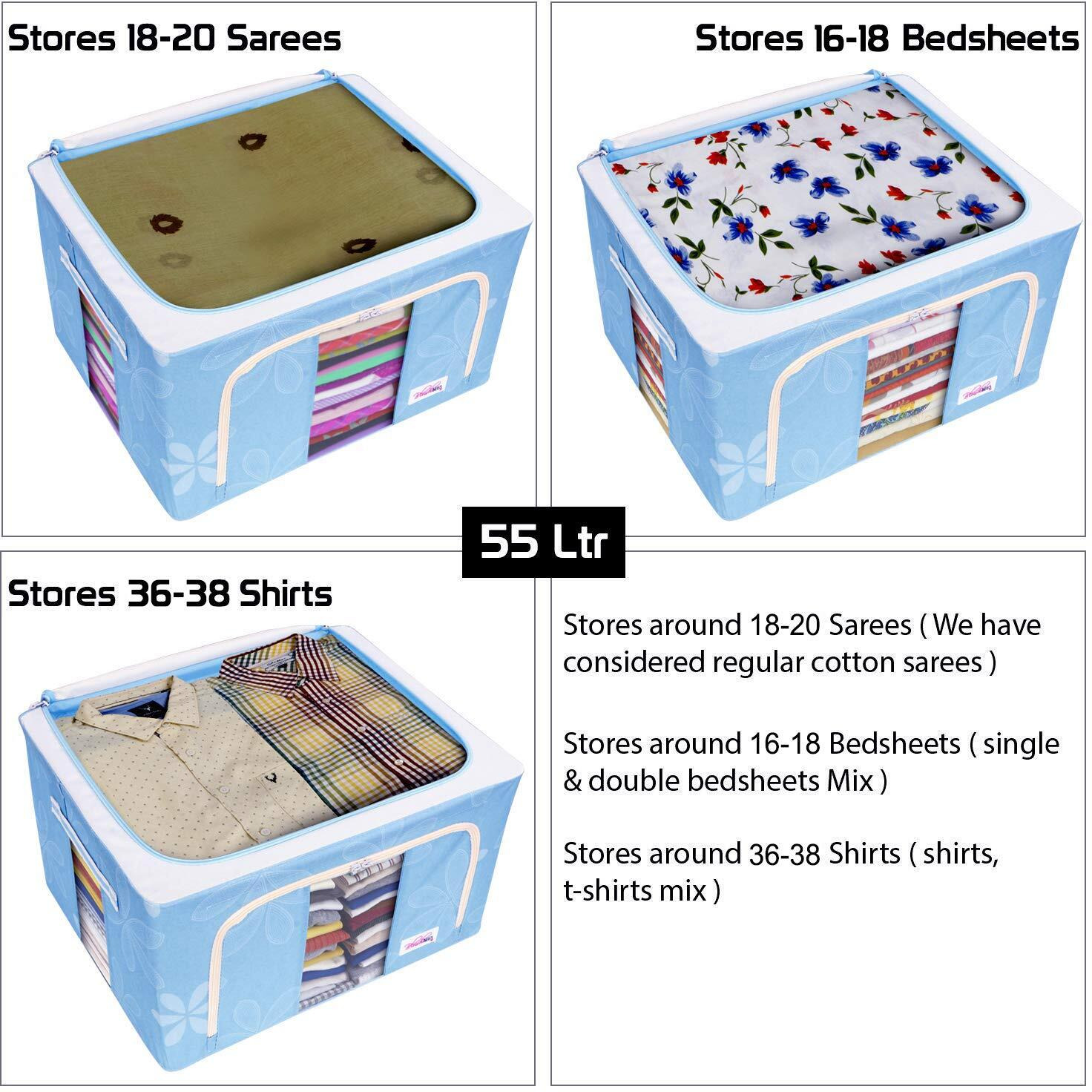 BlushBees Living Box - Storage Boxes for Clothes, Saree Cover - 55 Litre, Pack of 1, Blue