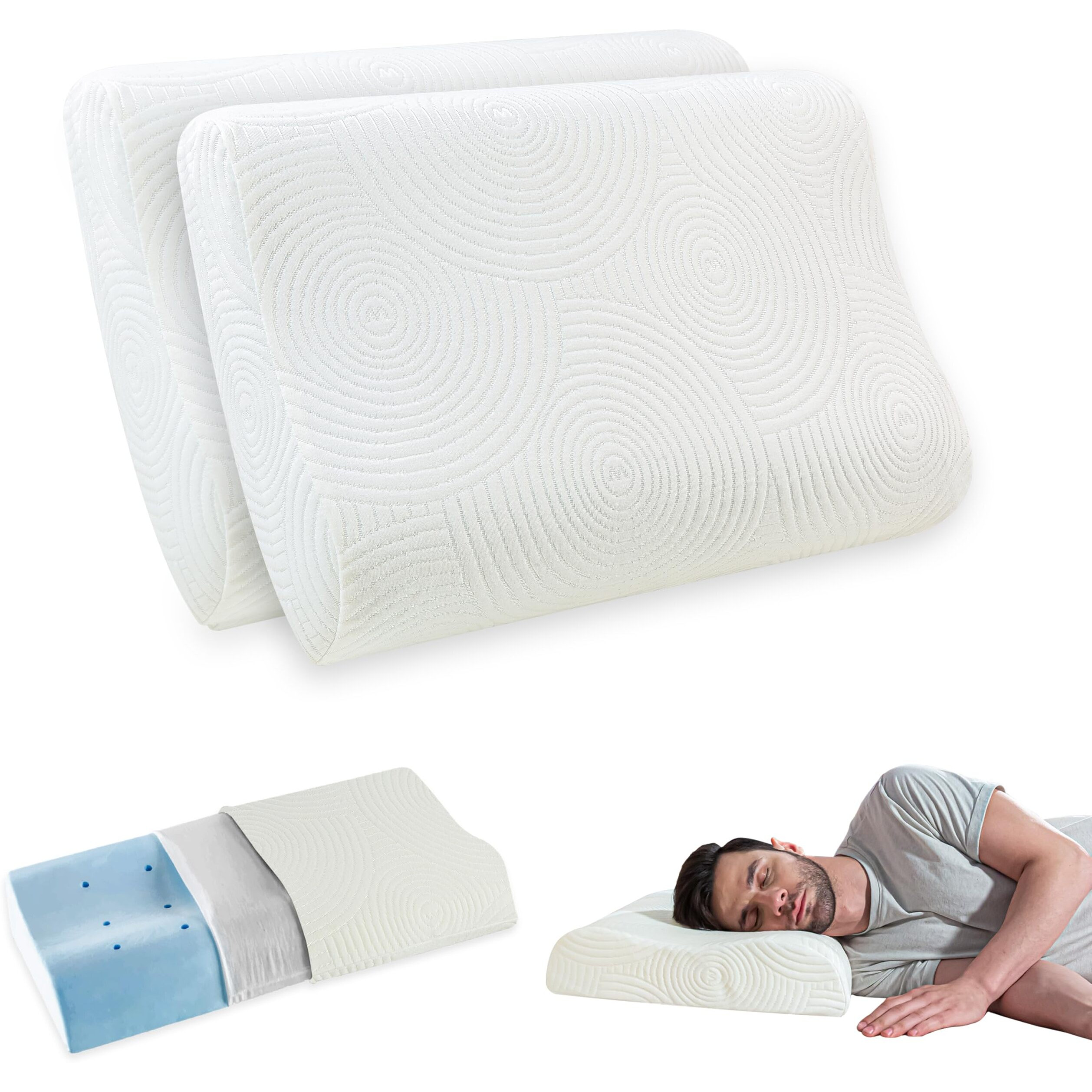 The White Willow Pillow Set of 2 Cervical Orthopedic Memory Foam Cooling Gel Extra Small Size Contour Neck Support Sleeping Bed Pillow with Removable Zip Cover (18.5 L x 10.5 W x 2.9 H) -White