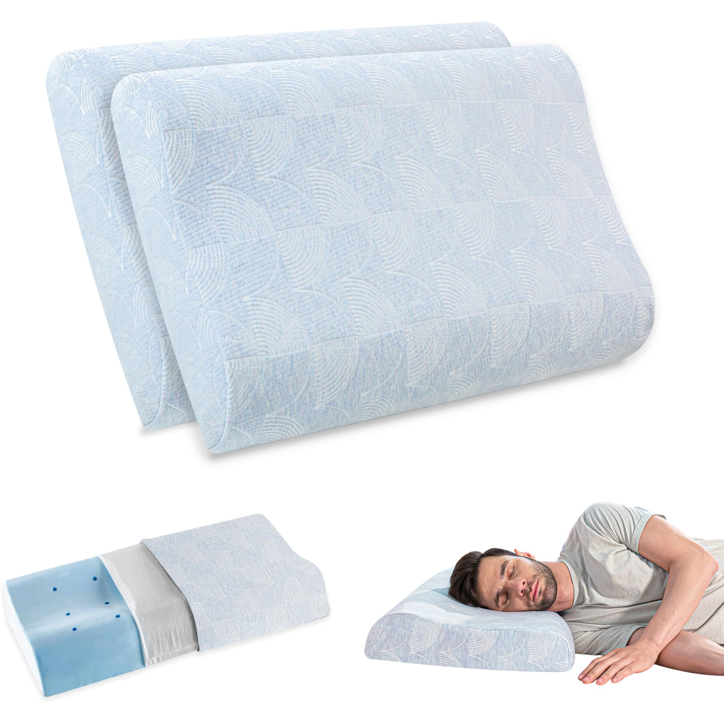 The White Willow Orthopedic Cervical Set of 2 Cooling Gel Memory Foam Pillow for Neck, Shoulder & Spondylitis Pain Relief Bed Pillow for Sleeping with Pillow Cover (18.5 Lx10.5 Wx2.9 H) Blue X-Small
