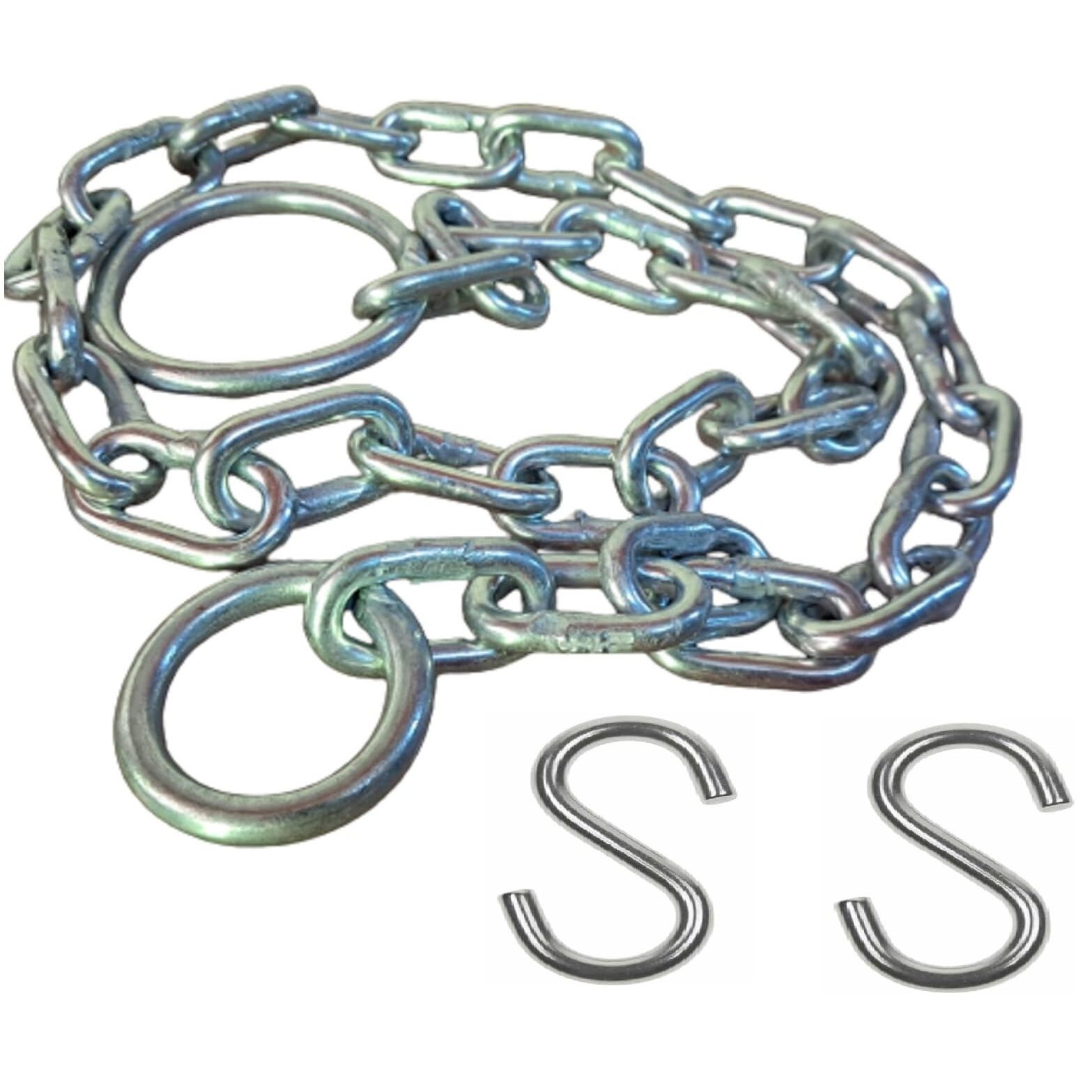 Q1 Beads 2 Feet Metal Lock Chain Strong & Heavy Duty Made in 6 mm Rod 200 KGS Capacity for Travel & Safety, Garden Swing/Playing Jhula Chain with 2 Pcs. S Hooks (Silver)