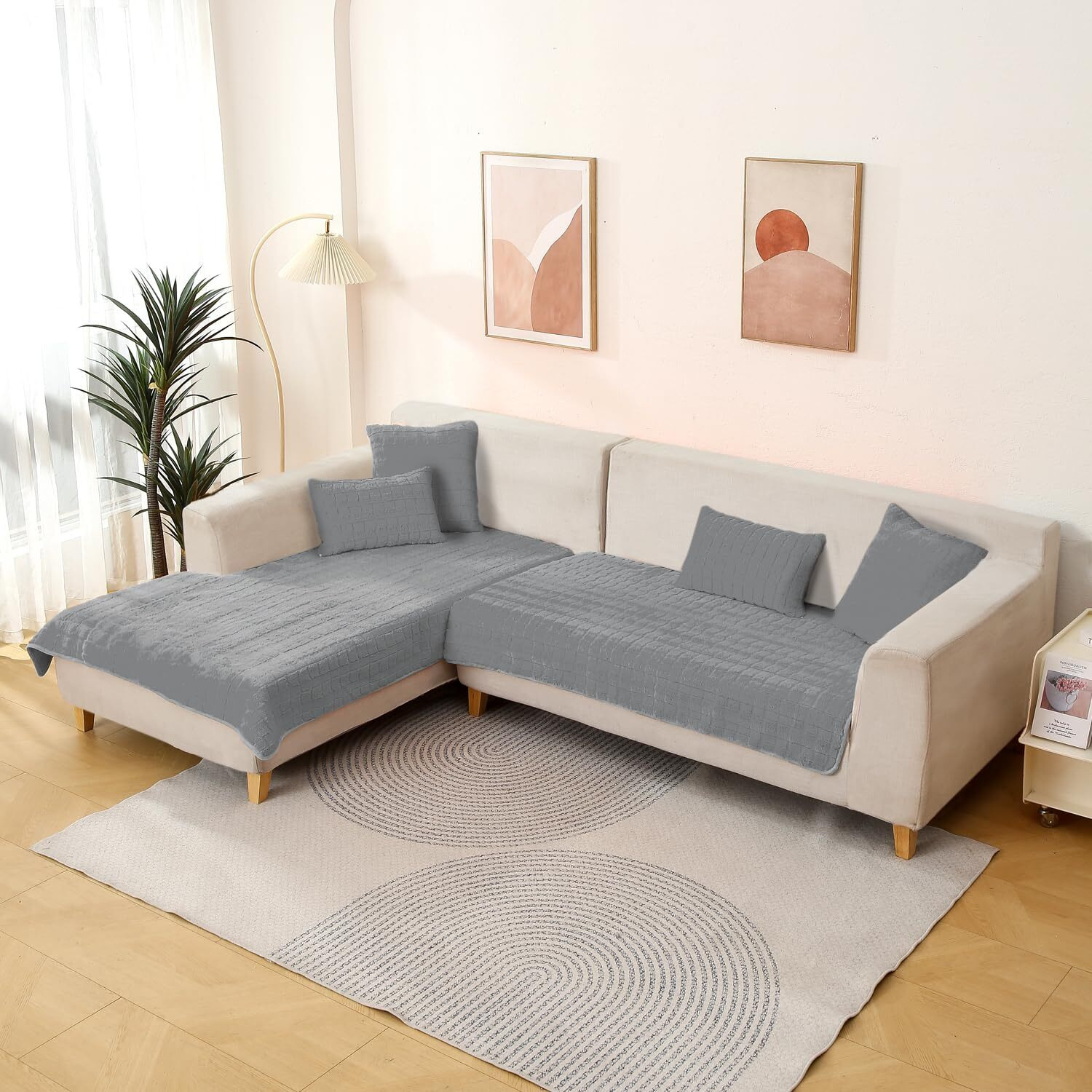 HOKIPO Premium Plush Anti Slip Sofa Mat, 90(D) x 150(L) cm, Light Grey (AR-5034-LGRY)
