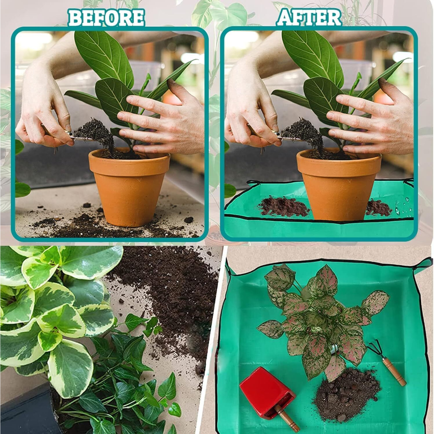 DHARVIM Gardening Mat for Plant Transplanting and Mess Control 19.8x 19.8 Thickened Waterproof Potting Tray Succulent Potting Mat Portable Gardening Mat Plant Gifts for Women Men,(50 * 50 cm)