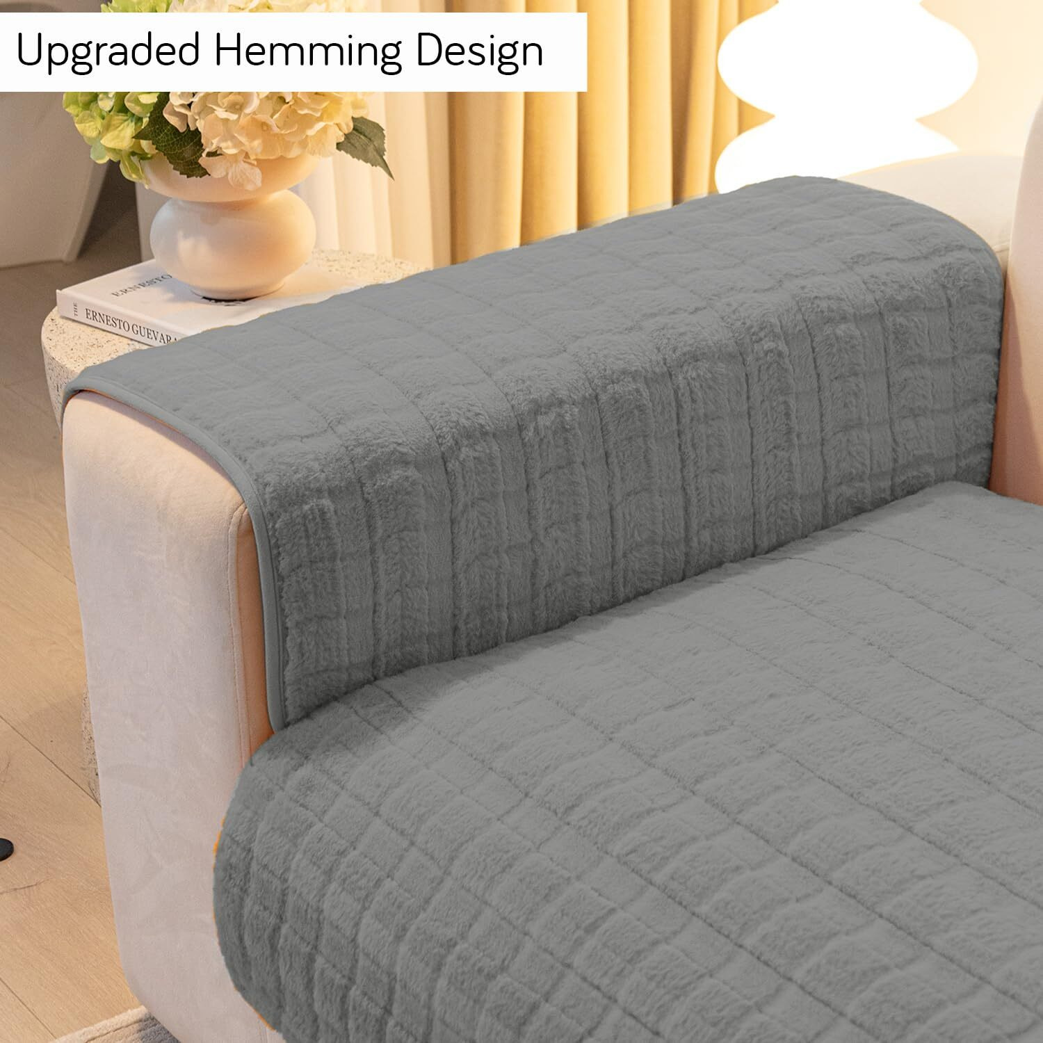 HOKIPO Plush Anti Slip Sofa Cover Mat, 90(D) x 60(L) cm, Light Grey (NW2-AR-5030-LGRY)