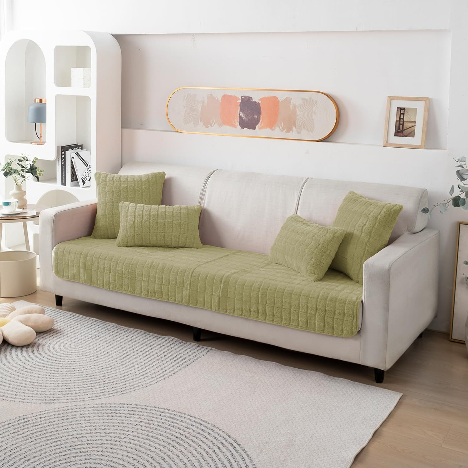 HOKIPO Premium Plush Anti Slip Sofa Cover Mat, 90(D) x 60(L) cm, Green (AR-5030-GRN)