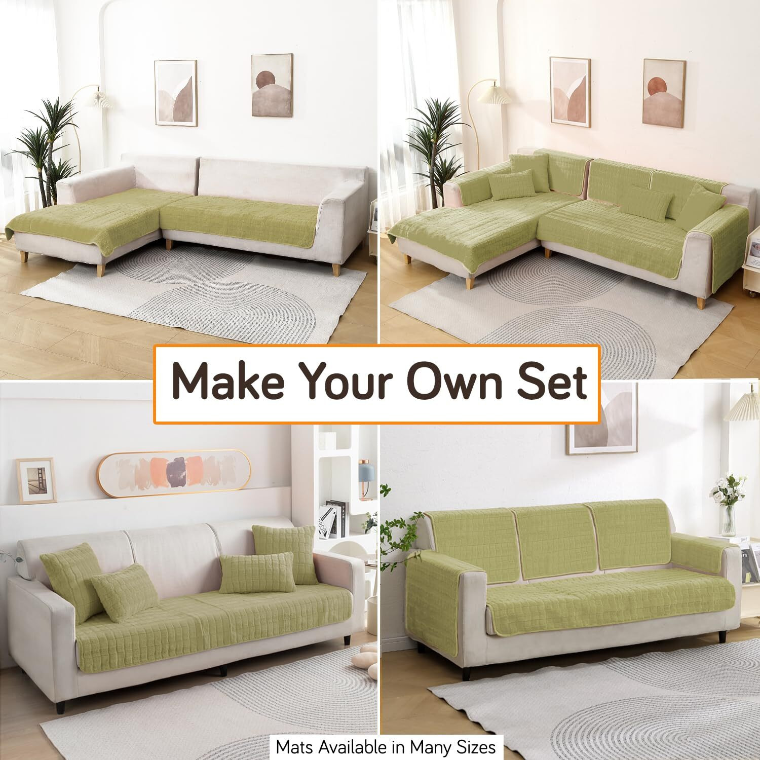 HOKIPO Premium Plush Anti Slip Sofa Cover Mat, 90(D) x 60(L) cm, Green (AR-5030-GRN)