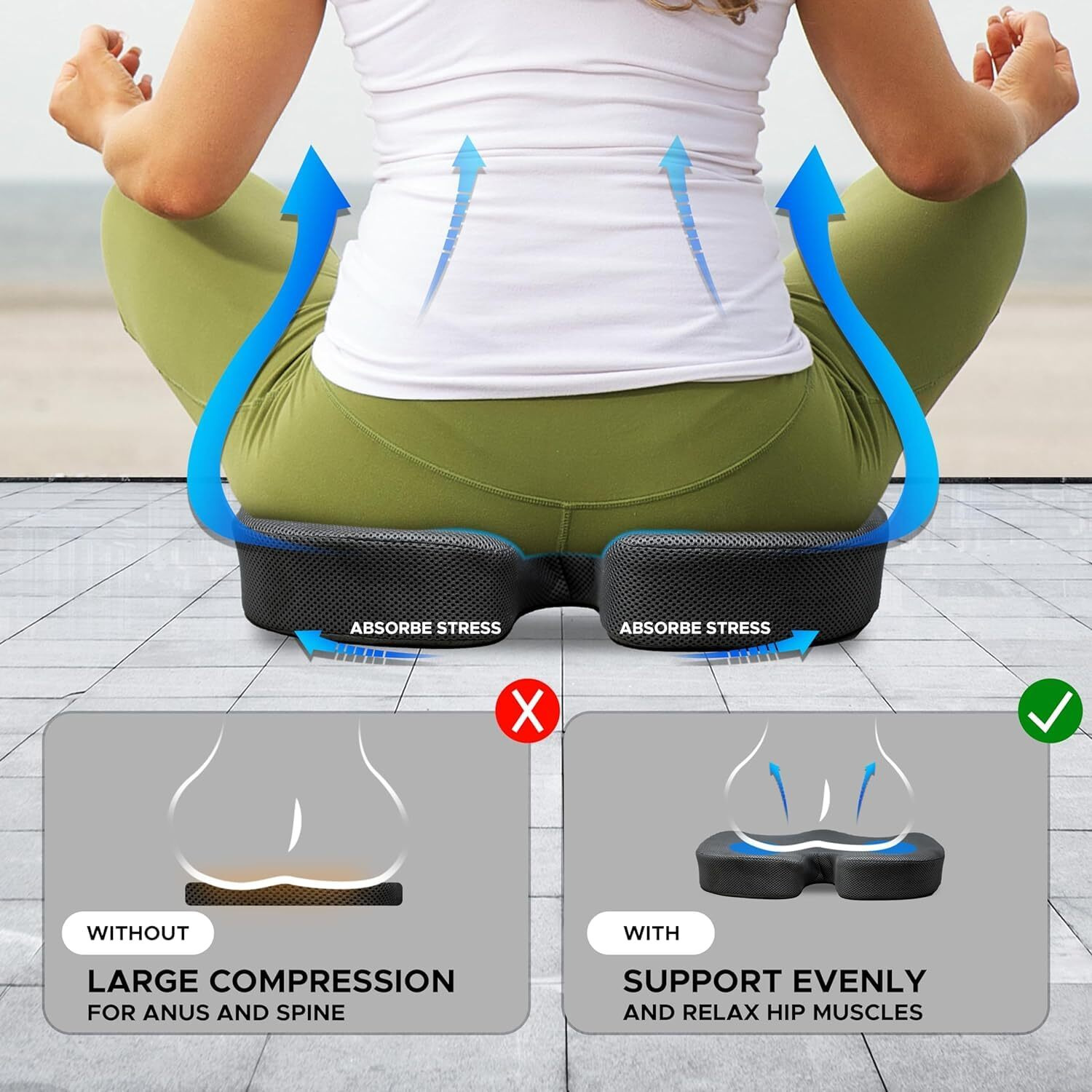 Orthopedic Seat Cushion - Standard, 17.7 x 13.8 Inch Memory Foam Gel Chair Cushions for Back, Tailbone, Butt and Coccyx Discomfort Relief - Support Pillow for Office, Car, Home & Wheelchair (Design 4)