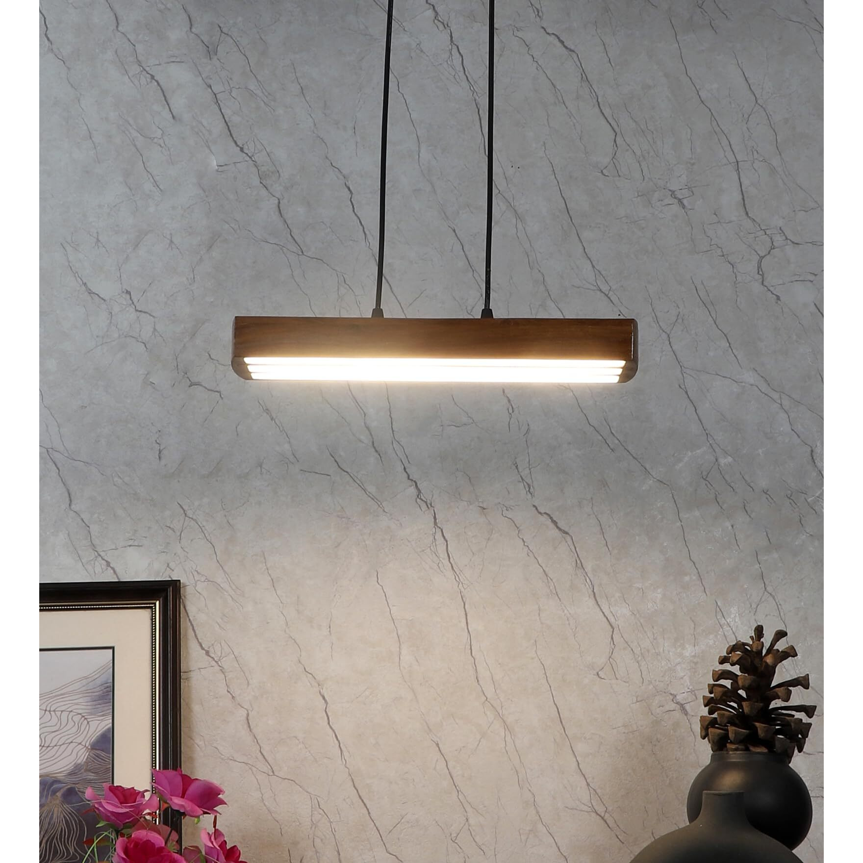 Green House Handmade Sheesham Wood Hanging Pendant Ceiling Light | 27W Warm White LED | Diwali Decor | Bedroom, Living Room, Dining Room, Kitchen, Hallway