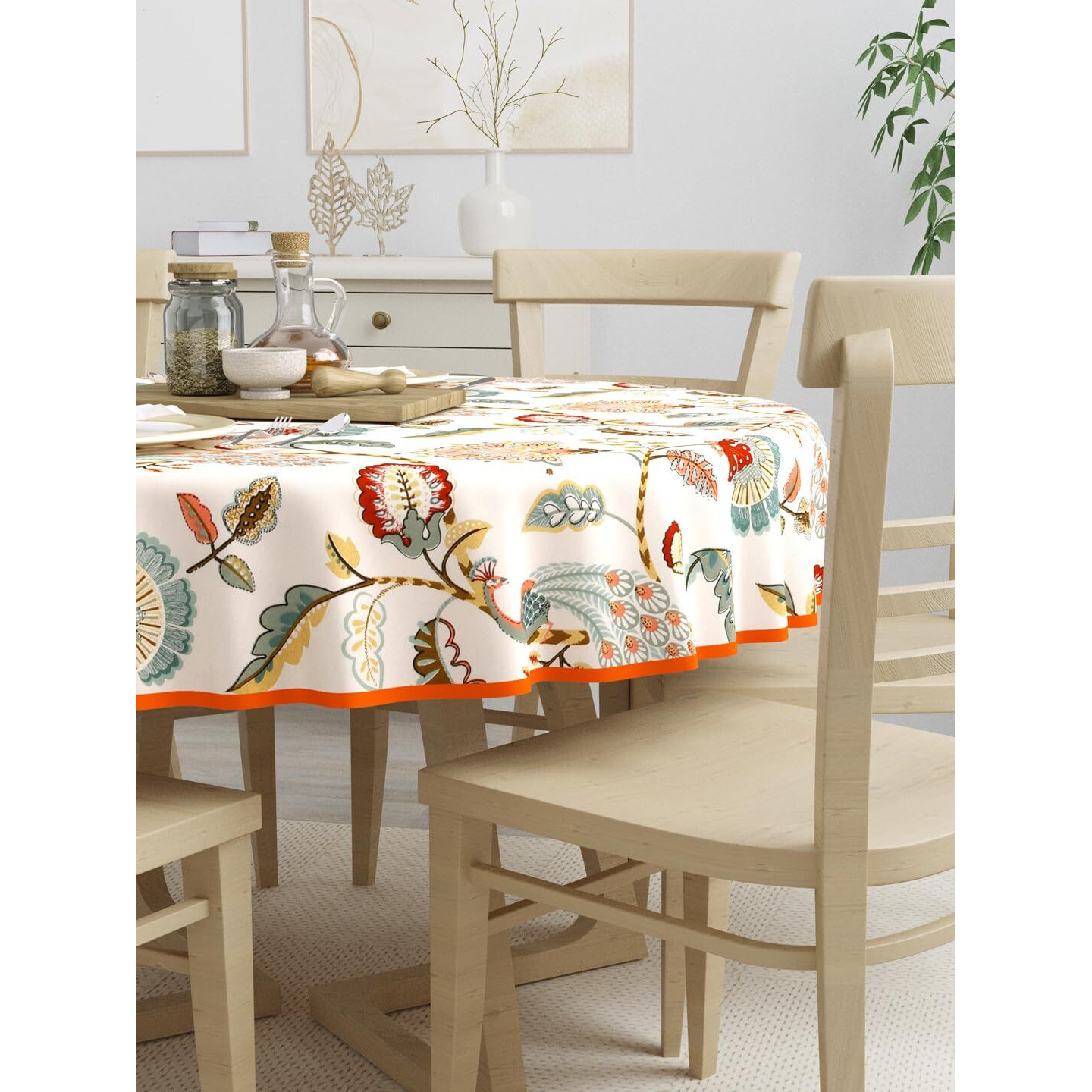 Clasiko 100% Cotton 6 Seater Round Table Cover 72x72 Inches Multicolor Peacock