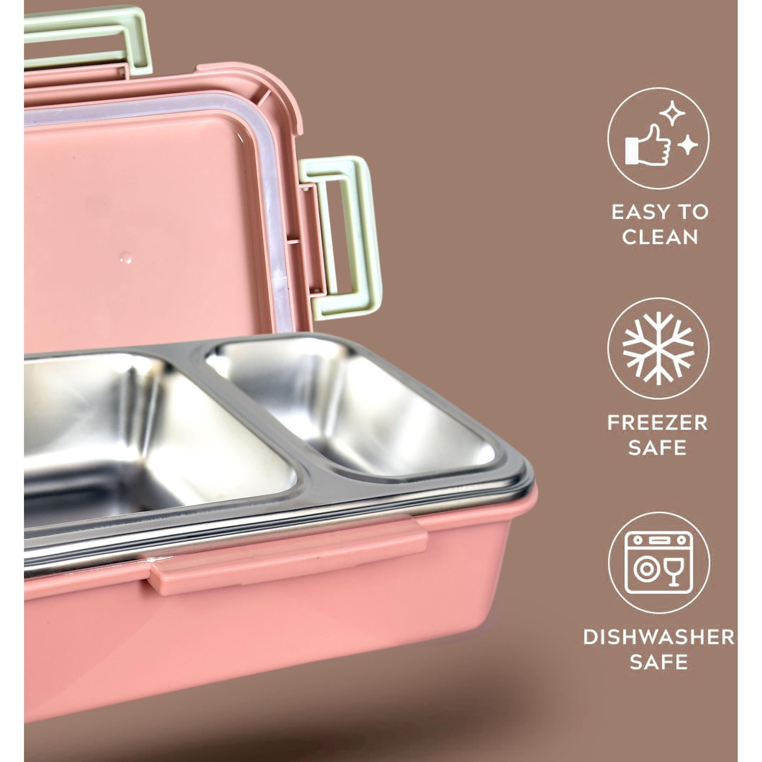 TEC TAVAKKAL 2 Compartment Lunch Box, 700ml | 2 Units Insulated Lunch Boxes |Stainless Steel Lunch Box for Kids | Leak-Proof Snacks Tiffin Box for School (Pink)