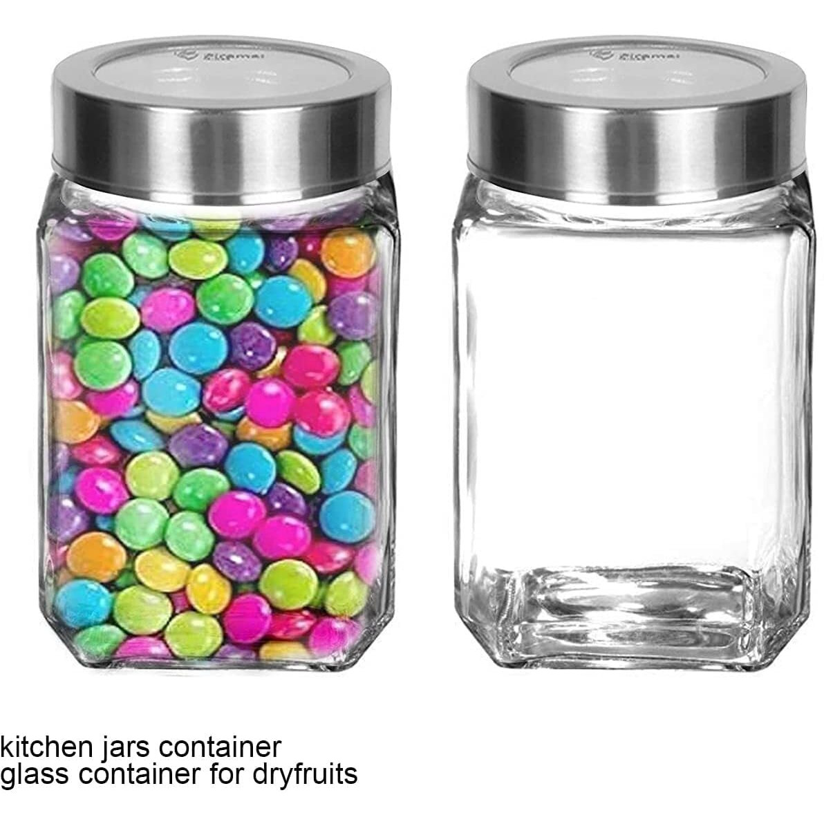 Piramal Glass Square Clear Jars & Containers for Kitchen Pantry, Snacks, Masala, Honey, Pickles, Cookies, Dry Fruits, and Coffee Beans Storage with Stainless Steel Lid (Cube Jar) (300ml, Set Of 4)