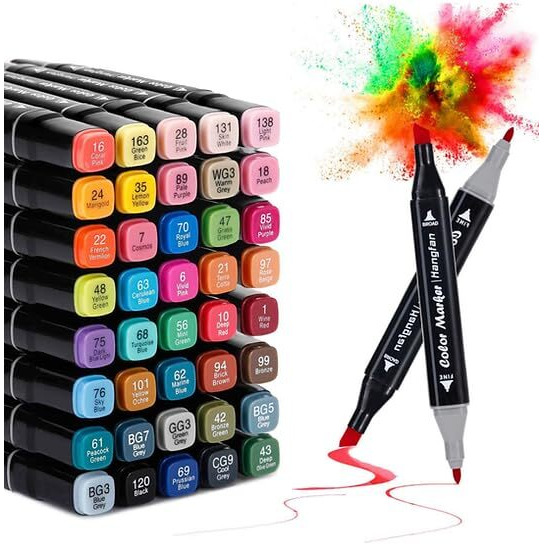 Parssufy 30 Colors Art Markers Sketch Pen Dual Tip Artist Art Marker Vibrant Colors Set For Kids Adult Coloring Sketching Drawing Painting,Twin Head Permanent Sketch Markers Pen With Carry Case(30),Multicolour
