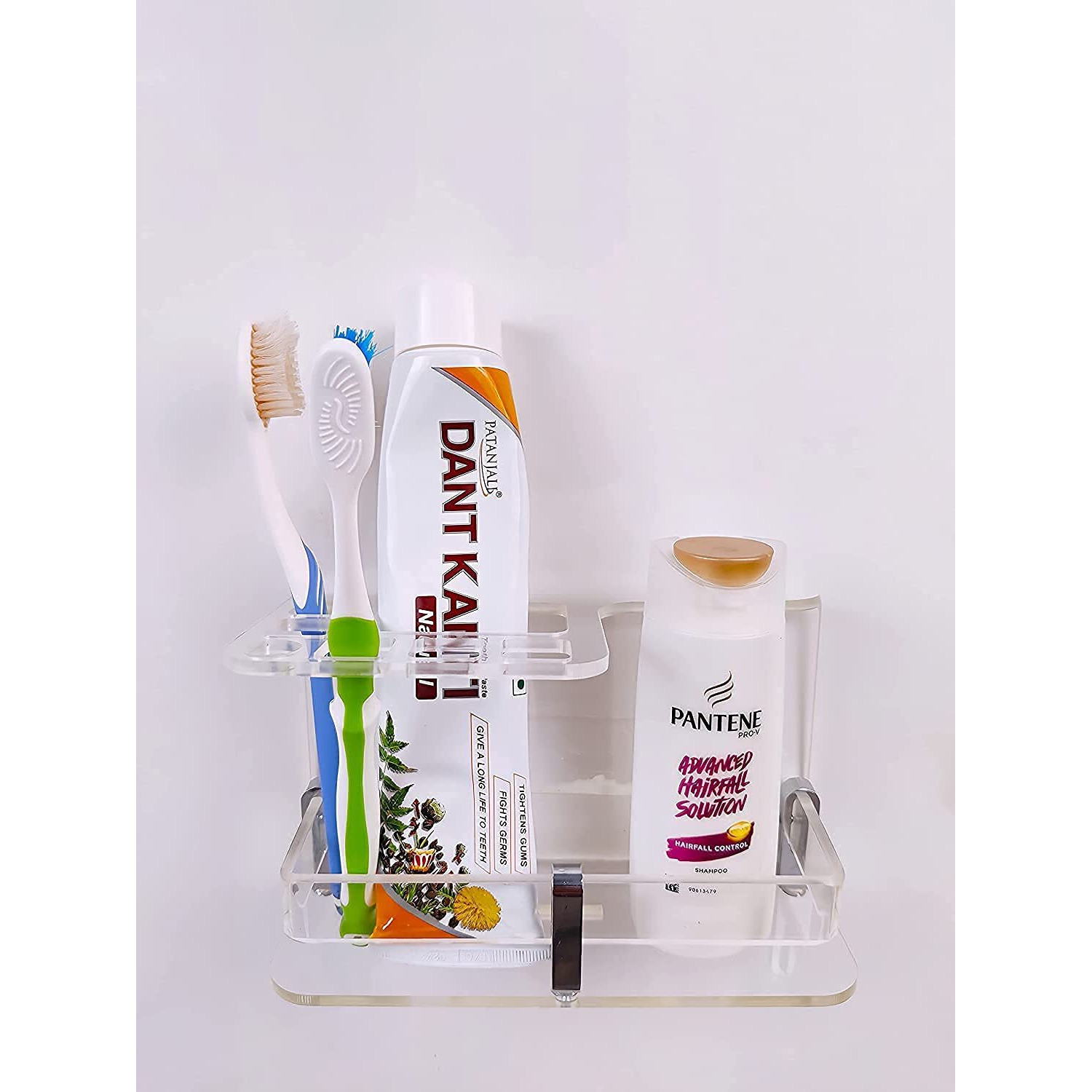 Bonsenkitchen Wall Mounted self Adhesive Acrylic Tooth Brush, Toothpaste Holder Stand, Toothbrush Tumbler, Toothpaste for Bathroom Stand Organizer Rack for Bathroom (Black) (Transparent)