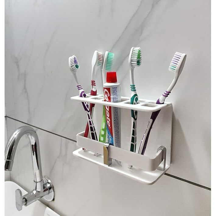 Bonsenkitchen Wall Mounted self Adhesive Acrylic Tooth Toothbrush Holder for Bathroom,Toothbrush Tumbler,Toothpaste for Bathroom Stand(Big White AC)