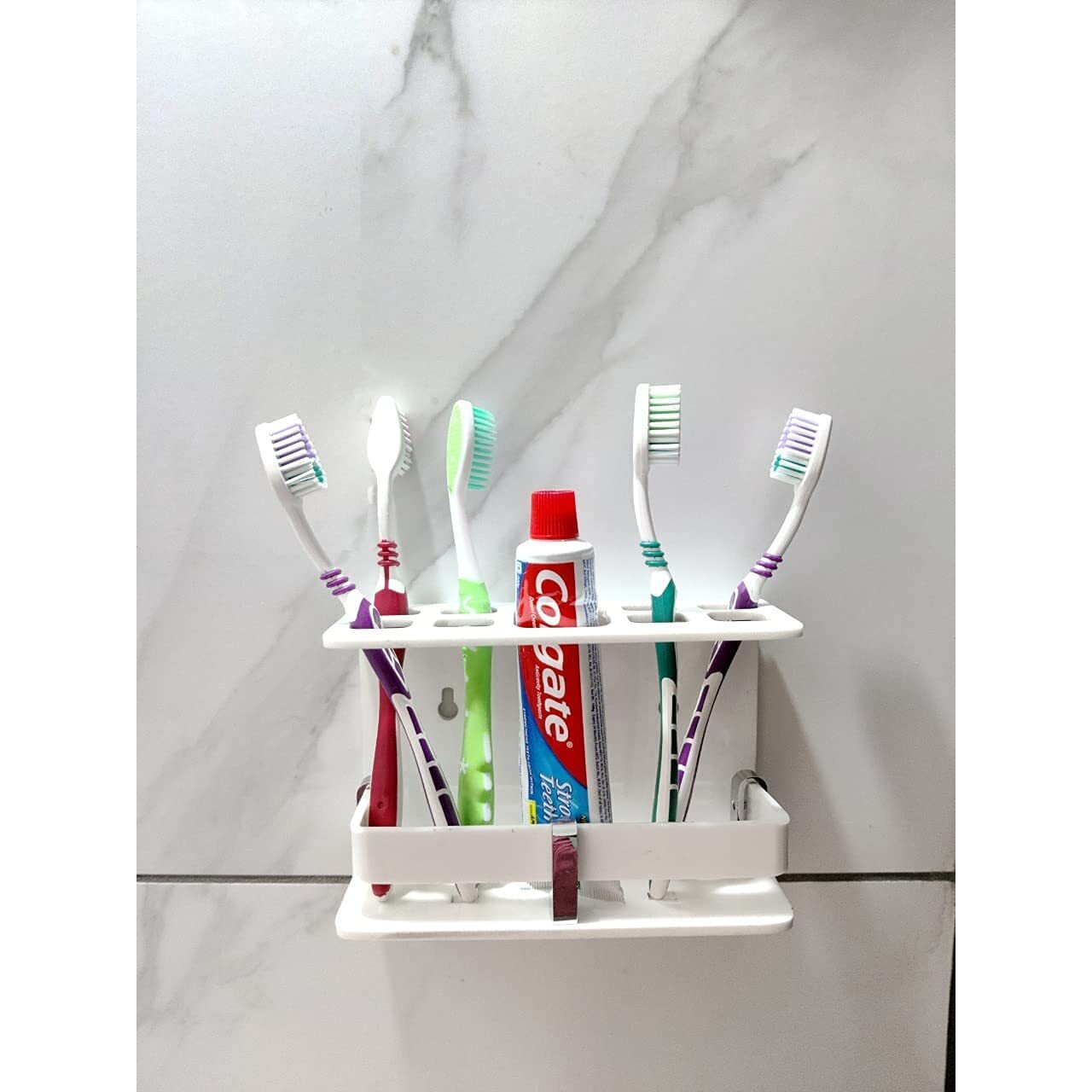 Bonsenkitchen Wall Mounted self Adhesive Acrylic Tooth Toothbrush Holder for Bathroom,Toothbrush Tumbler,Toothpaste for Bathroom Stand(Big White AC)