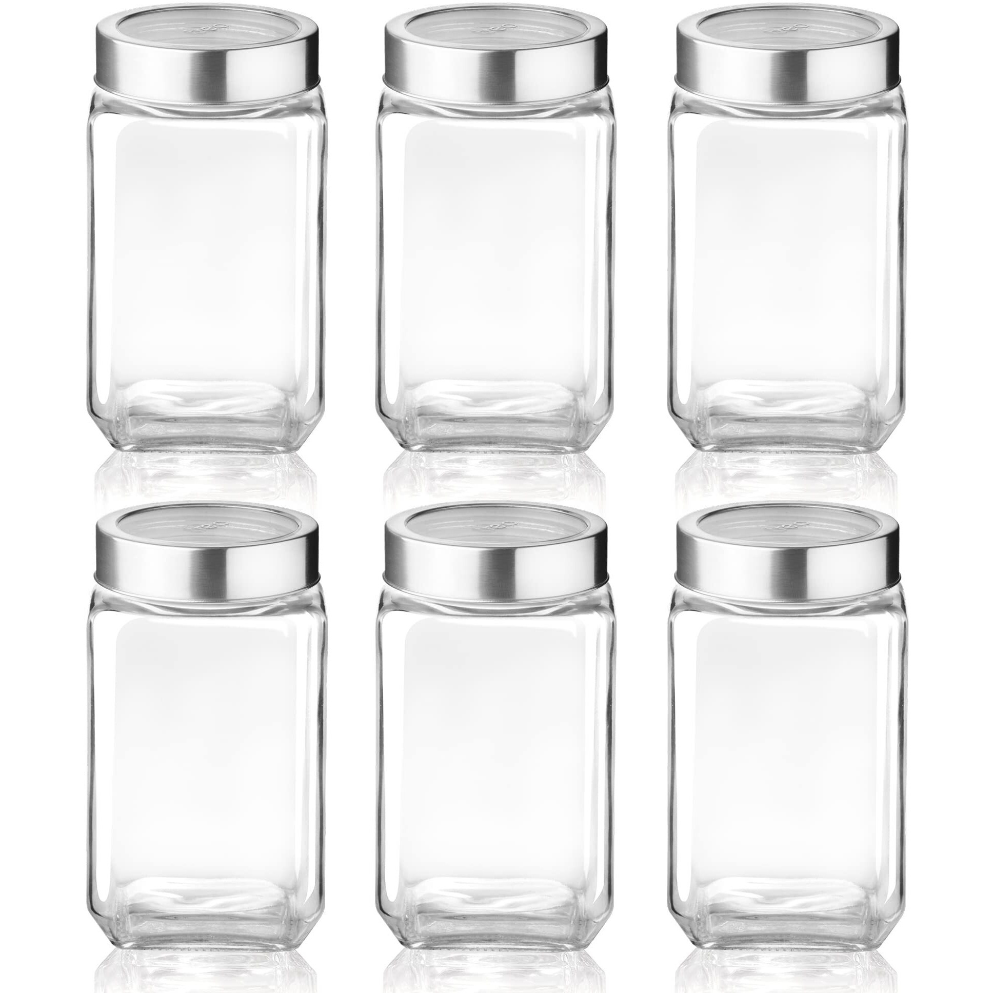 Treo By Milton Cube Storage Glass Jar, Set Of 6, 800 Ml Each, Transparent | Bpa Free | Storage Jar | Kitchen Organizer | Modular | Multipurpose Jar, Brown