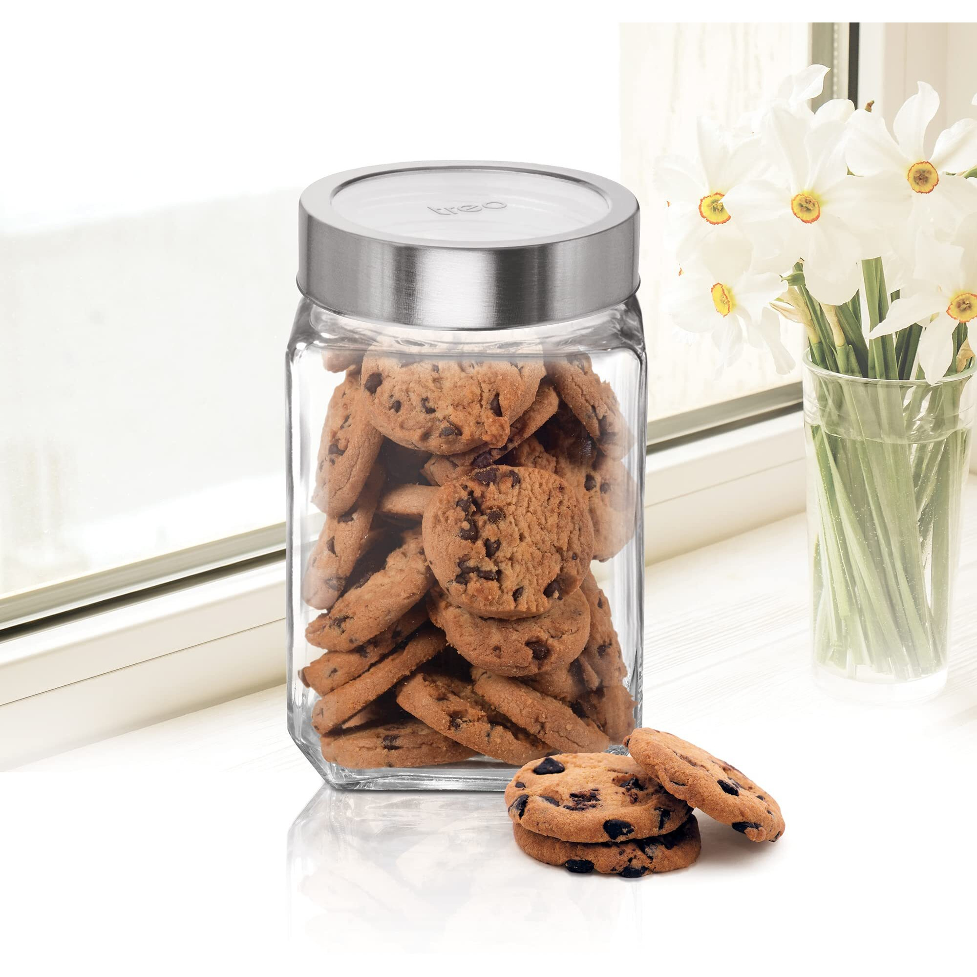 Treo By Milton Cube Storage Glass Jar, Set Of 6, 800 Ml Each, Transparent | Bpa Free | Storage Jar | Kitchen Organizer | Modular | Multipurpose Jar, Brown