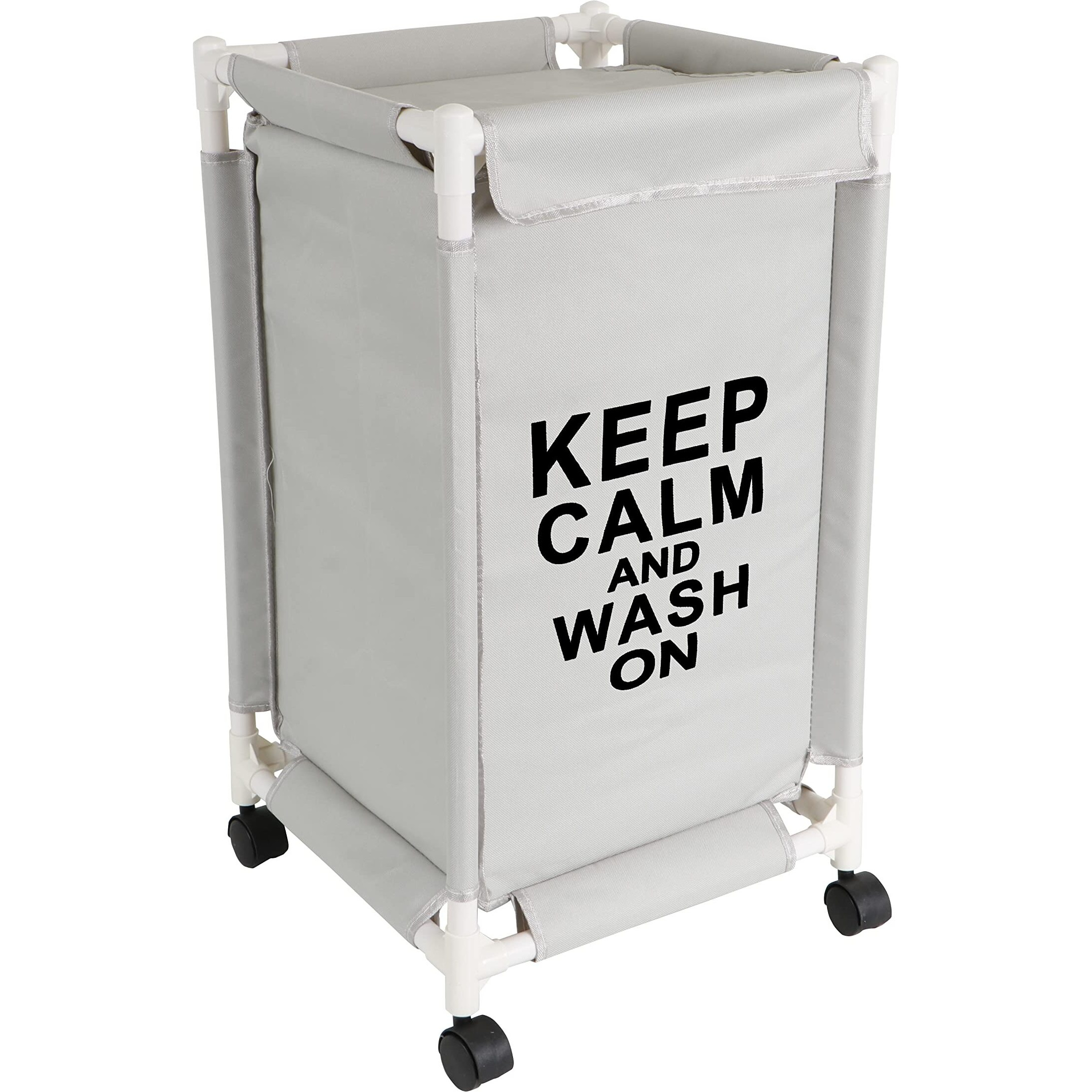HOKIPO Oxford Fabric Laundry Basket With Wheels | Laundry Hamper with Lid Cover | Rolling Laundry Clothes Basket Trolley, 65x35x35 cm, Grey (AR-4060)