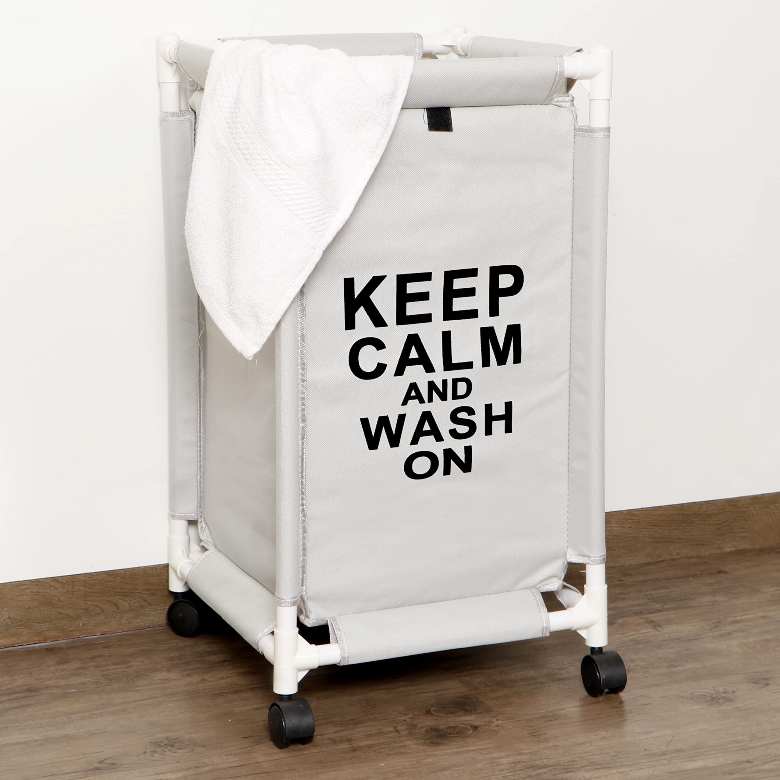 HOKIPO Oxford Fabric Laundry Basket With Wheels | Laundry Hamper with Lid Cover | Rolling Laundry Clothes Basket Trolley, 65x35x35 cm, Grey (AR-4060)