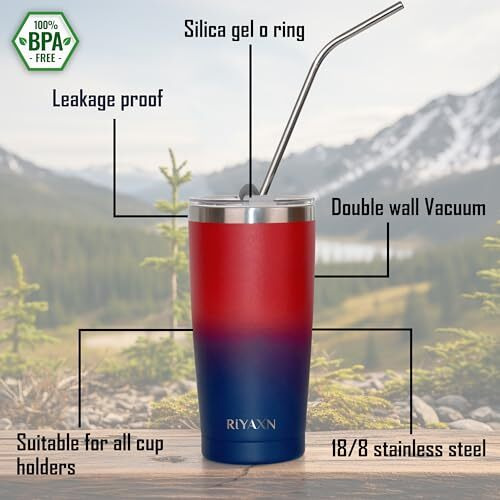 RiYAXN Stainless Steel Coffee Tumbler with Lid and Straw| 650ml Double Wall Insulated|Anti-Leak| Anti-rust | Sweat-Free|24 hrs Hot and Cold Drinks Tumbler bottle|Easy to Carry| Ideal for Travel|