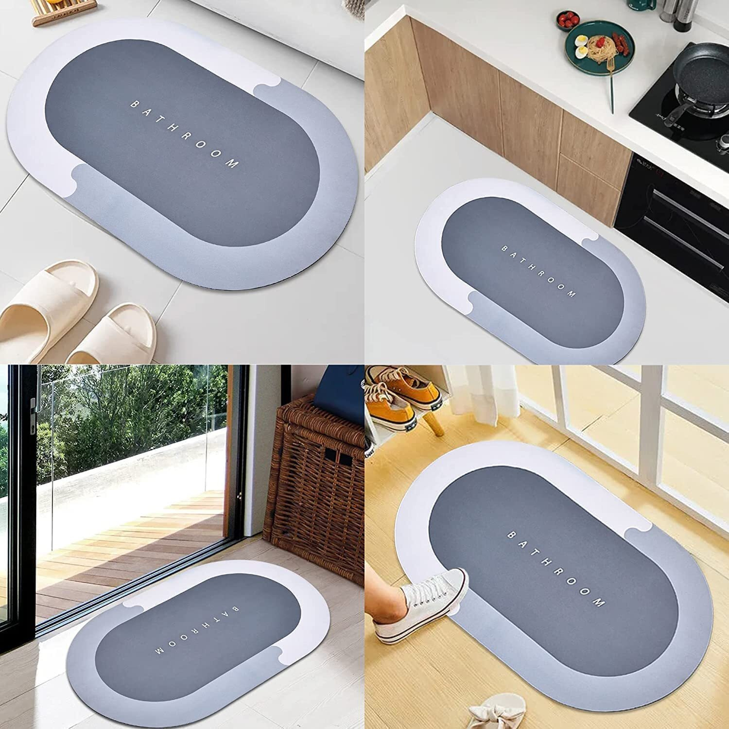 Eloxee Oval Non-Slip Bathroom Mat, 40x60cm, Quick-Dry Floor Protection Bathmat (2, Round)