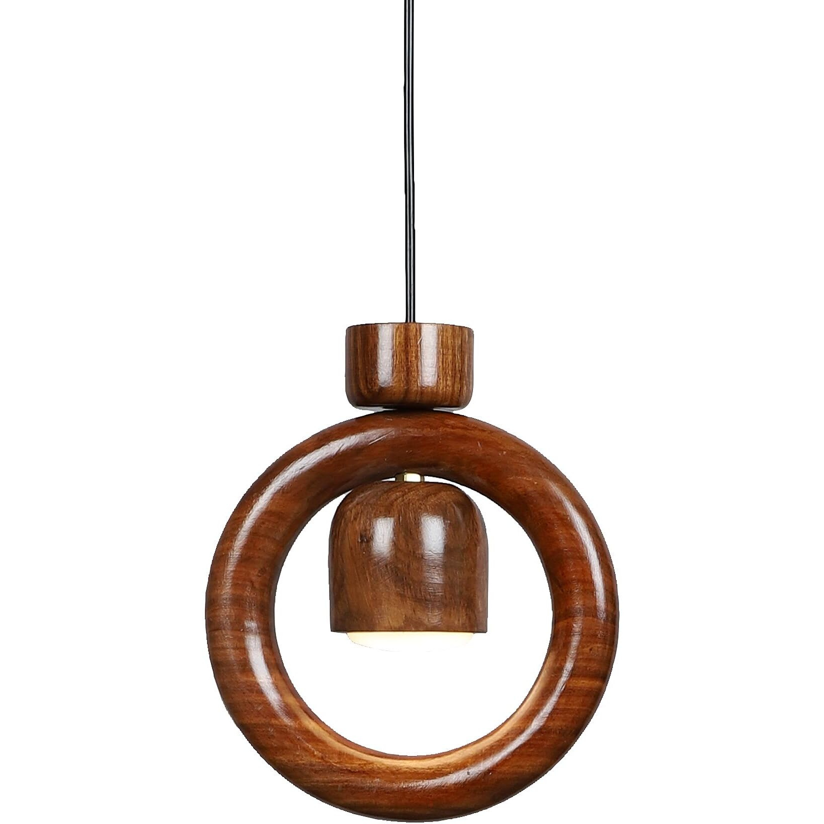 Green House Handmde Sheesham Wood Hanging/Pendant/Ceiling Light Lamp | 9W In-Built Warm White LED | Fancy Light for Hom/Bedroom/Living Room/Kitchen/Dining Area | Unique Modern Ring Design | Decorative