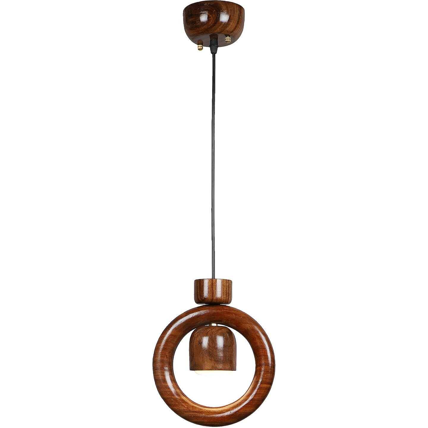 Green House Handmde Sheesham Wood Hanging/Pendant/Ceiling Light Lamp | 9W In-Built Warm White LED | Fancy Light for Hom/Bedroom/Living Room/Kitchen/Dining Area | Unique Modern Ring Design | Decorative