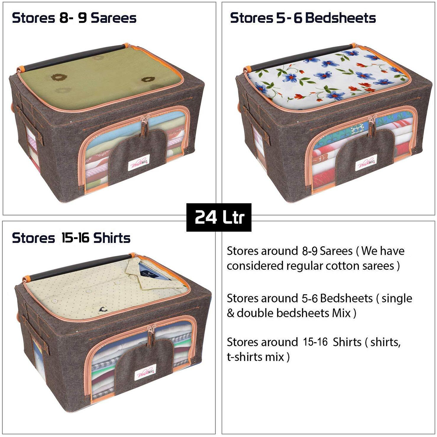 BlushBees Living Box - 600D Oxford Fabric Storage Boxes for Clothes, Saree Cover - 24 Litre, Pack of 1, Espresso Brown