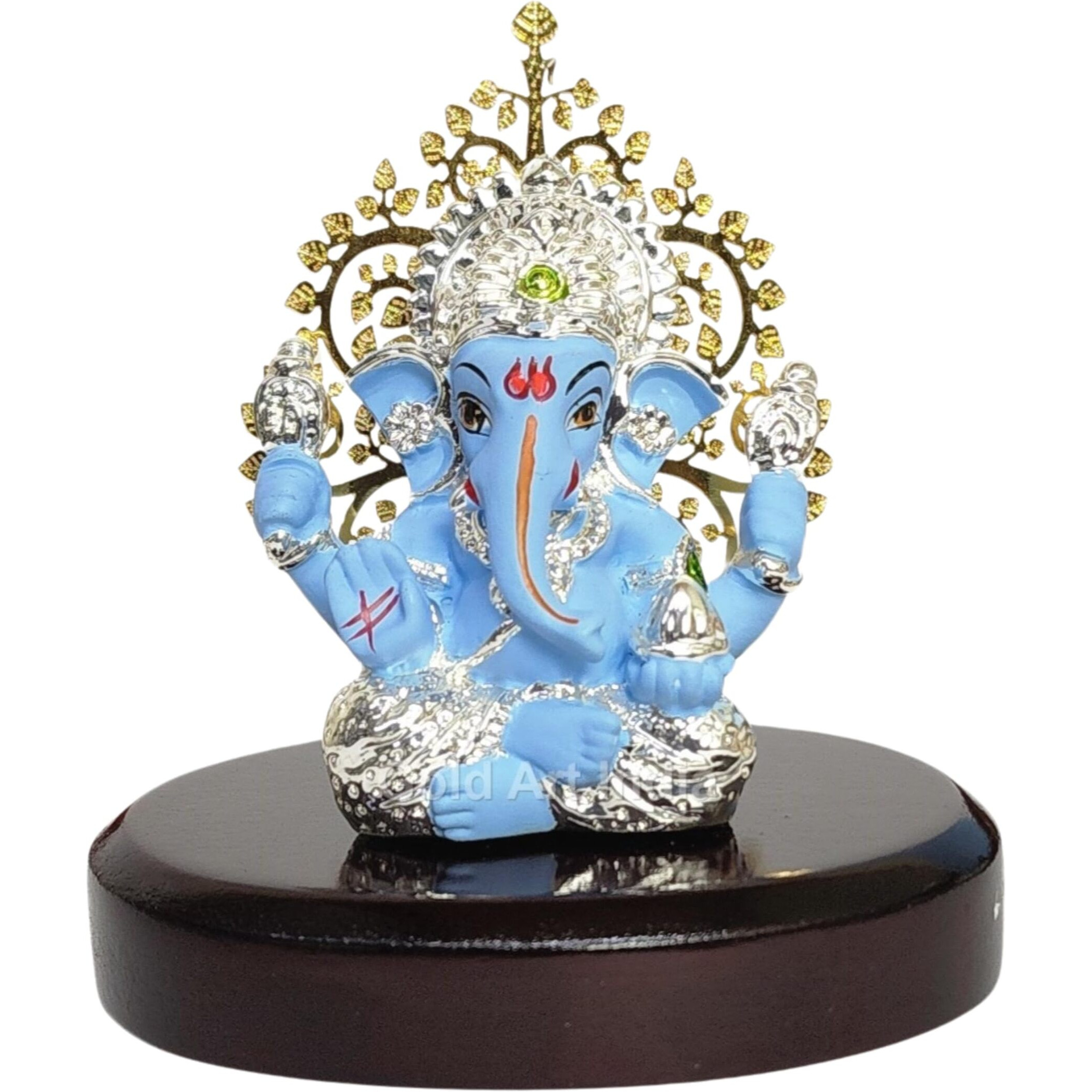 Gold Art India Lord Ganesha Idol Kalpavruksh Tree Ganesh Idol for Home Entrance Ganesh Ji for Car Dashboard | Ganesh Murti for Home Decor, Gifting & Pooja Room Oval MDF Base (Blue)