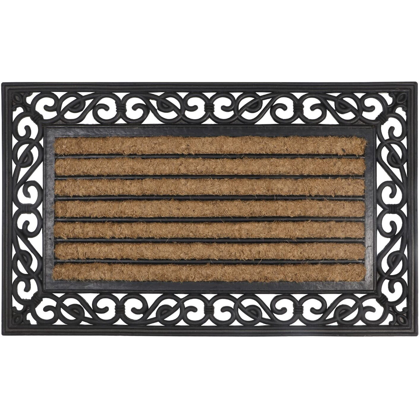 HOKIPO Natural Rubber Coir Rectangular Doormat with Designer Border, Anti-Slip Rubber Backing, 45x75 cm (IN-497)