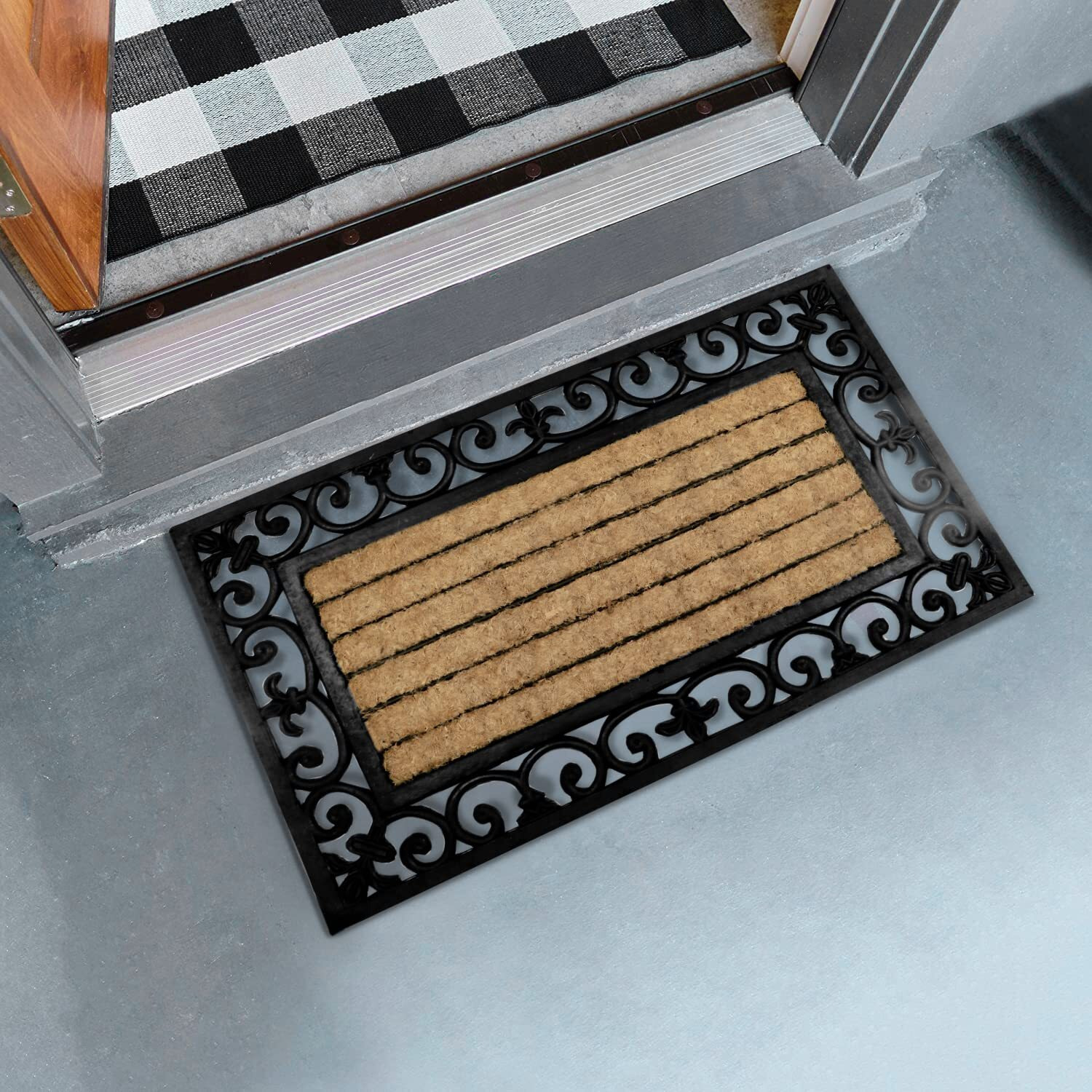 HOKIPO Outdoor Rubber Coir Grill Doormat, Rectangle, 45x75 cm (IN-501)