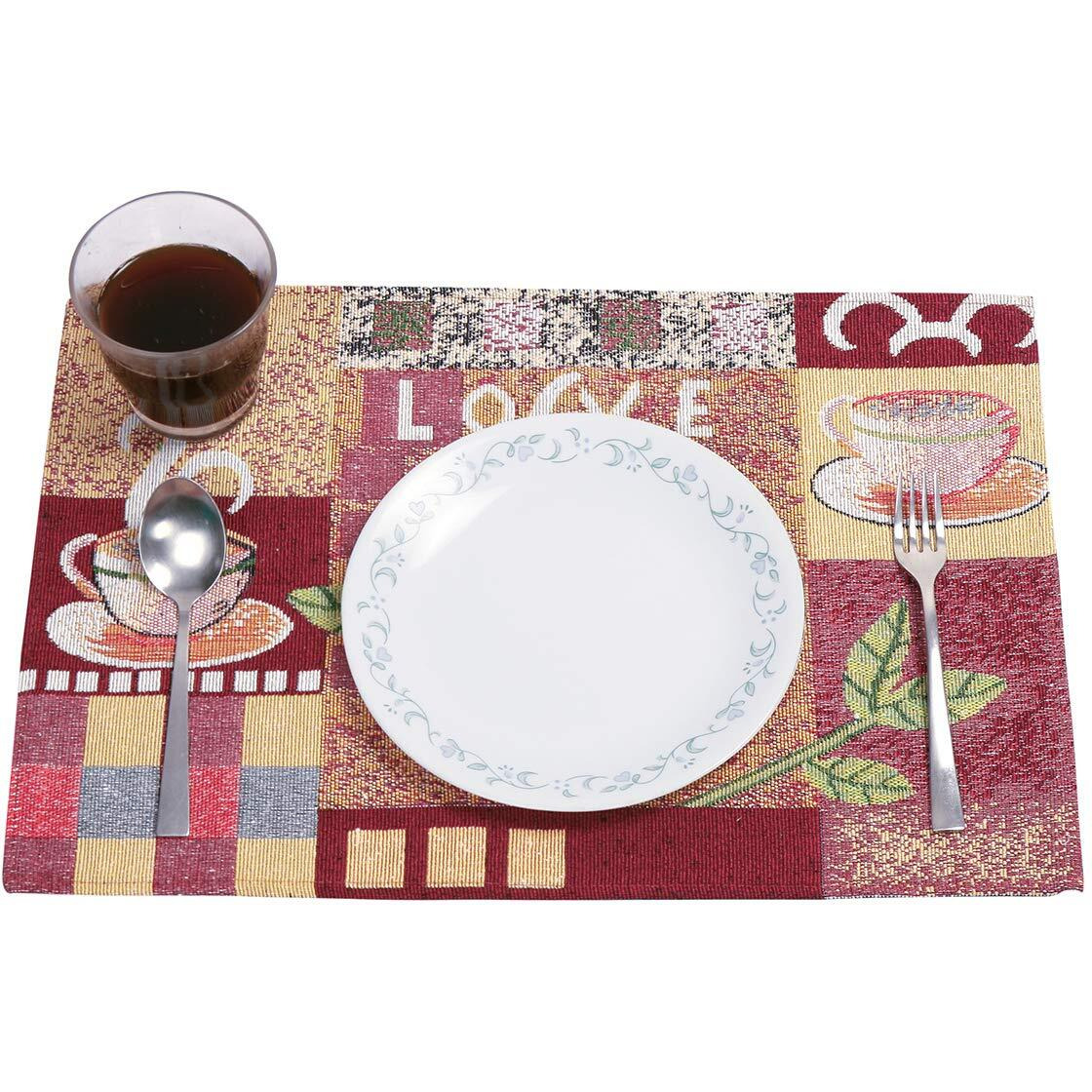 PRAKARTIK BY INDUARTS 100% Cotton Cup Plate Rectangular Dining Table mat with Runner. Brown (Set of 4 + 180 cm Runner)