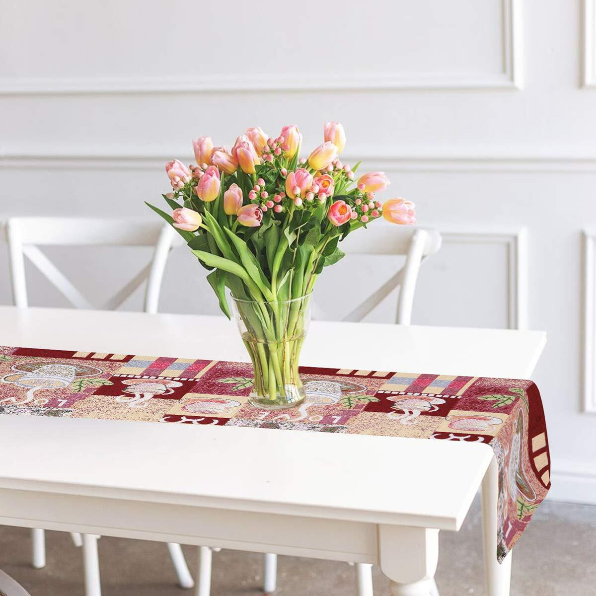 PRAKARTIK BY INDUARTS 100% Cotton Cup Plate Rectangular Dining Table mat with Runner. Brown (Set of 4 + 180 cm Runner)