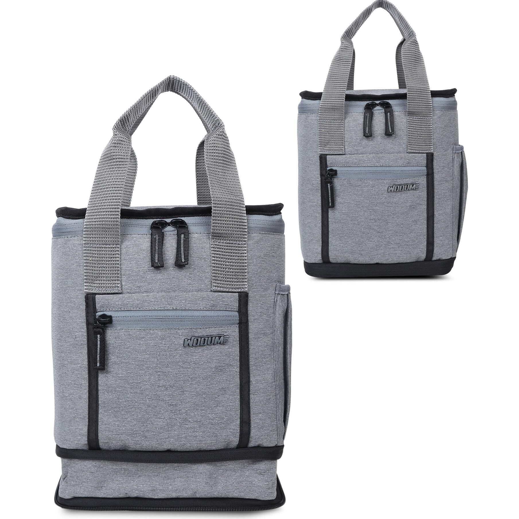 Wooum Expandable Lunch Bag with Front & Side Pocket,Water Resistance Tiffin Bag with Durable PVC Material & Strong Handles for School, Office, Lunch Bag for Kids, Mens & Womens  Light Grey