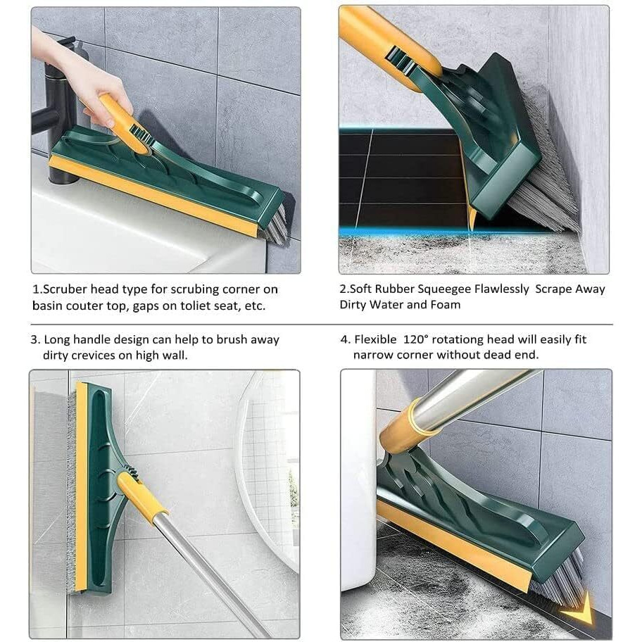 Spefez Bathroom Cleaning Brush with Wiper,Tiles Cleaning Brush Bathroom Brush with Long Handle Tile Cleaner Brush Bathroom Floor Cleaning Brush Floor Cleaner Brush Scrub (2 in Brush)