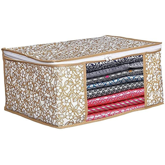 Willow Tree saree cover/Saree storage bag/cloth organiser/wardrobe organiser for storage (Beige-12)