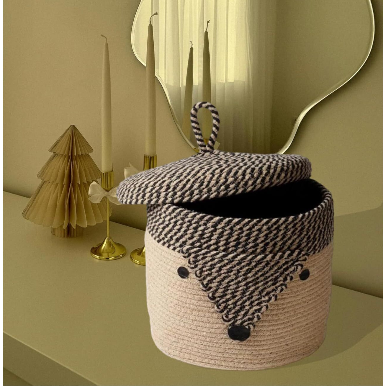 DOLCE CASA Kids Lid Basket With Beautiful Characters - Rope Storage Basket For Baby Diaper, Stuffed Animal Storage Bin Rope Basket For Kids Toy, Baby Laundry Baskets with Lid. (Foxx)