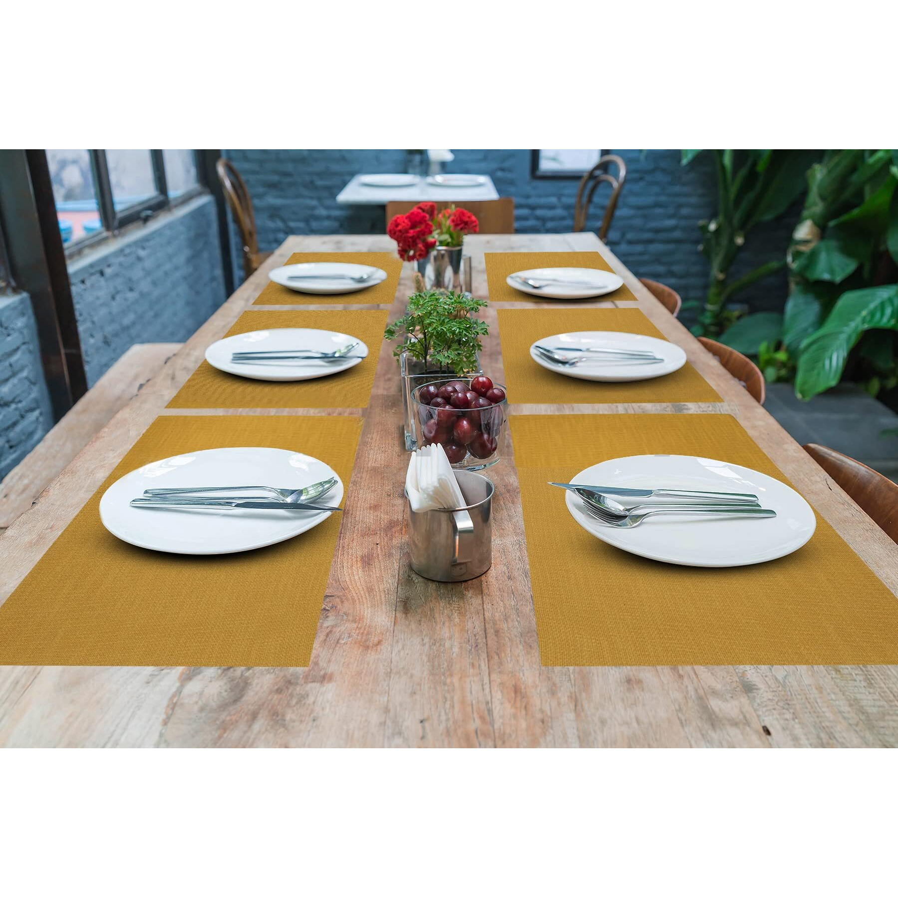 PRAKARTIK BY INDUARTS Poly Jute Rectangular Dining Table mat. Yellow Set of 6