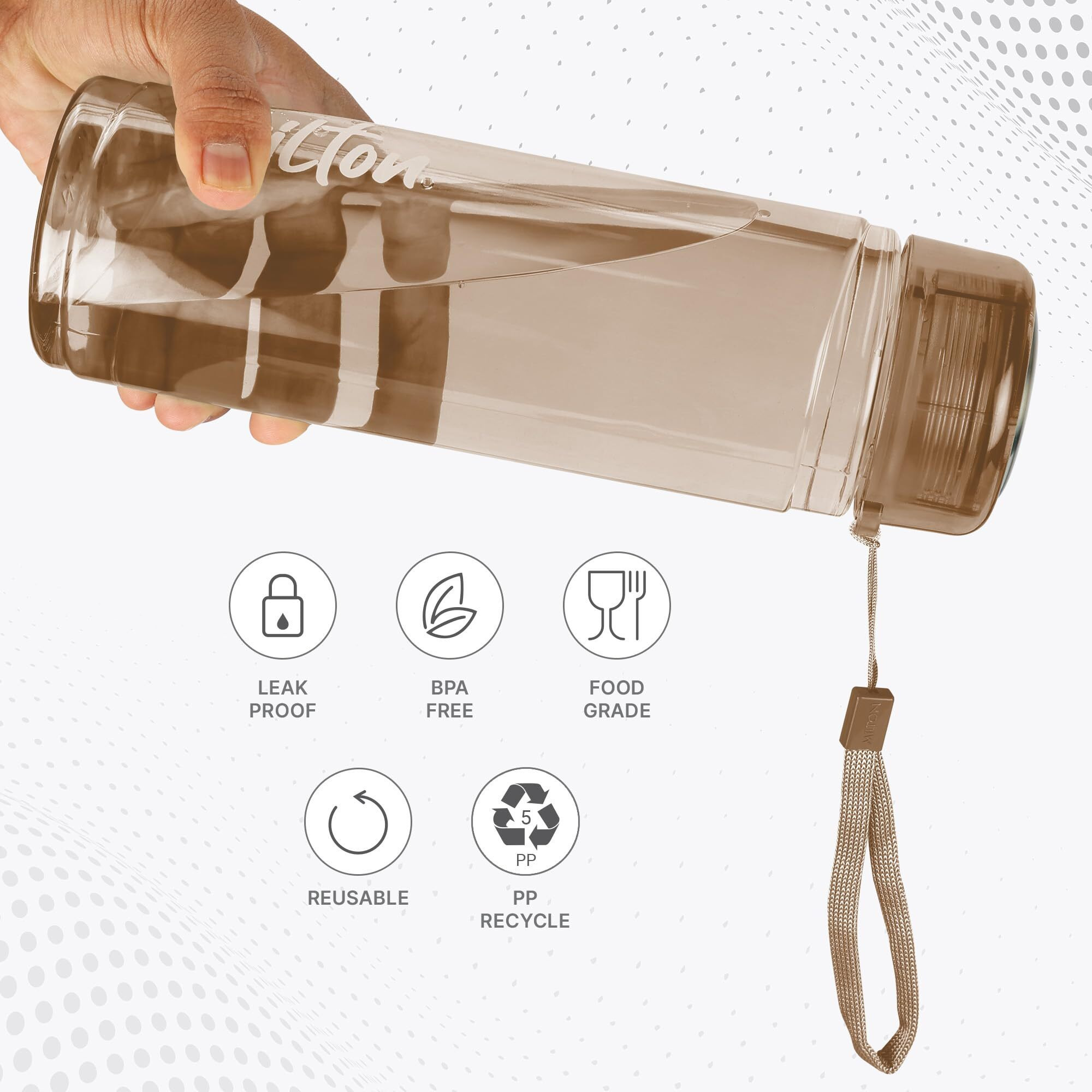 Milton Hector 1000 Pet Water Bottle, Set of 4, 1 Litre Each, Brown