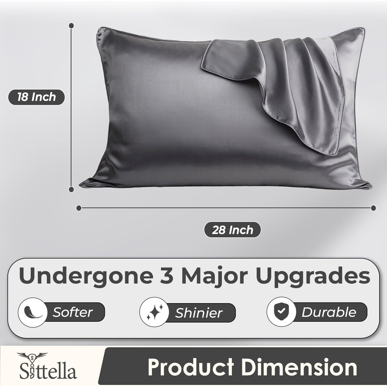 SITTELLA Set of 2 Satin Silk Pillow Cover and 3 Free Satin Silk Scrunchies with Envelope Closure End and Design, Soft Silk Pillow Case for Hair and Skin (Grey)