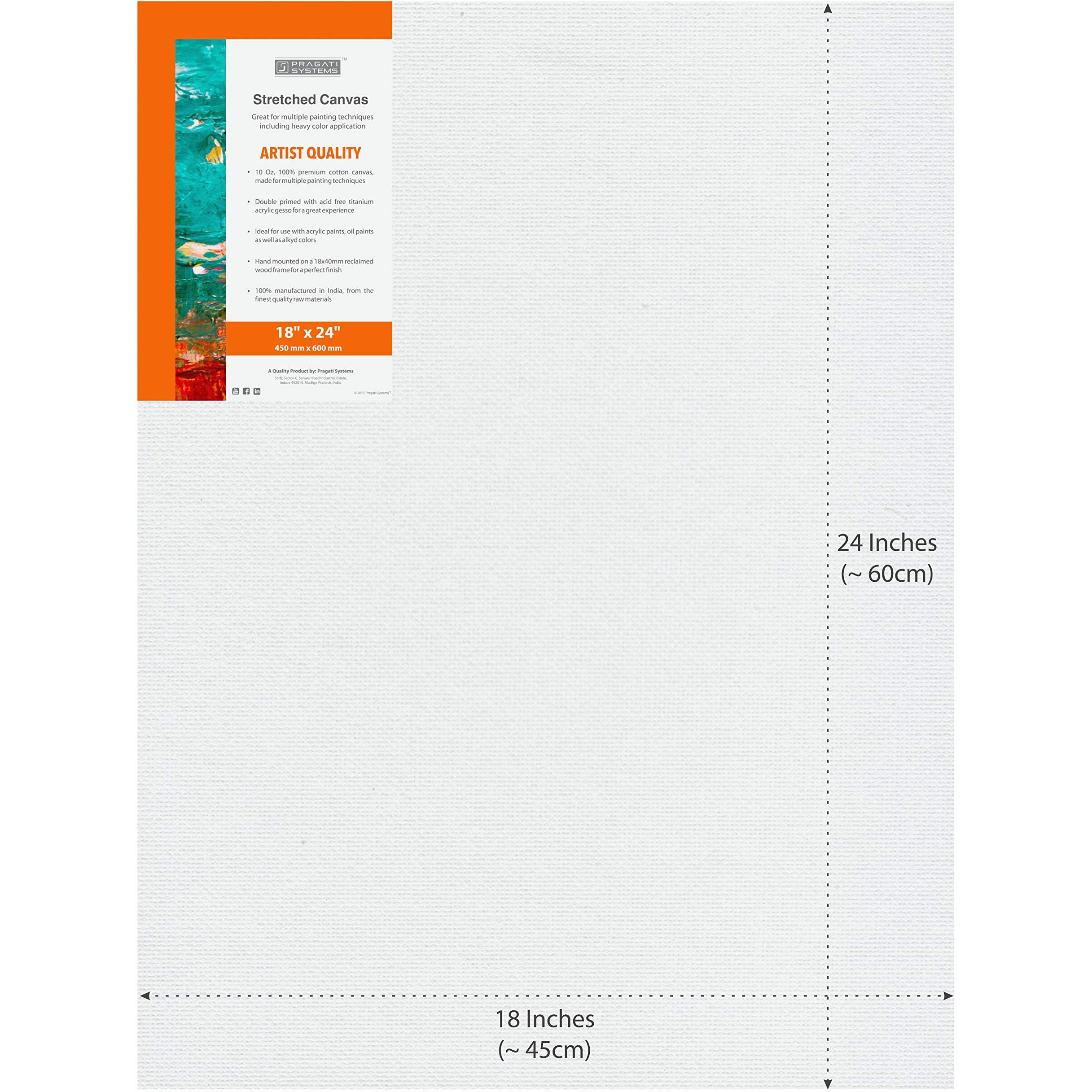 Pragati Systems Medium Grain 18x24 Inch 10 Oz. Primed Cotton Pre Stretched Canvas with Wooden Frame for Painting ACS1824, White (Pack of 1)