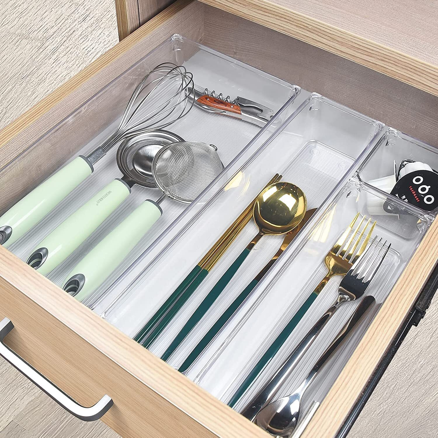LISHONN Drawer Organizer Storage Bins With Various Size for Kitchen, Office, Bathroom, Vanity Makeup Organiser | Set of 05 Pcs | Clear