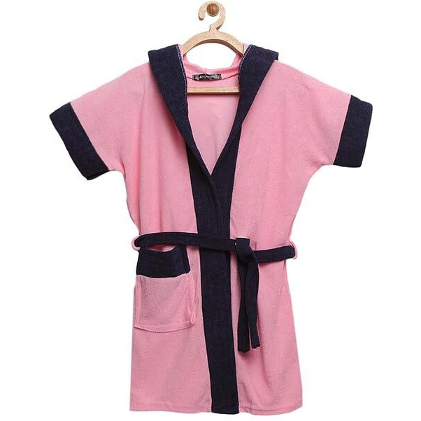 ELEVANTO bathrobe for Kids Bathrobe Set-Bathrobe for Girls||Children Hodded Bath Robe Bathrobe Gown-Ideal for Girls/bathrobe for kids boy-Childrens Hooded Bath Robe -Gift for Post-Bath(PINK-NAVY)