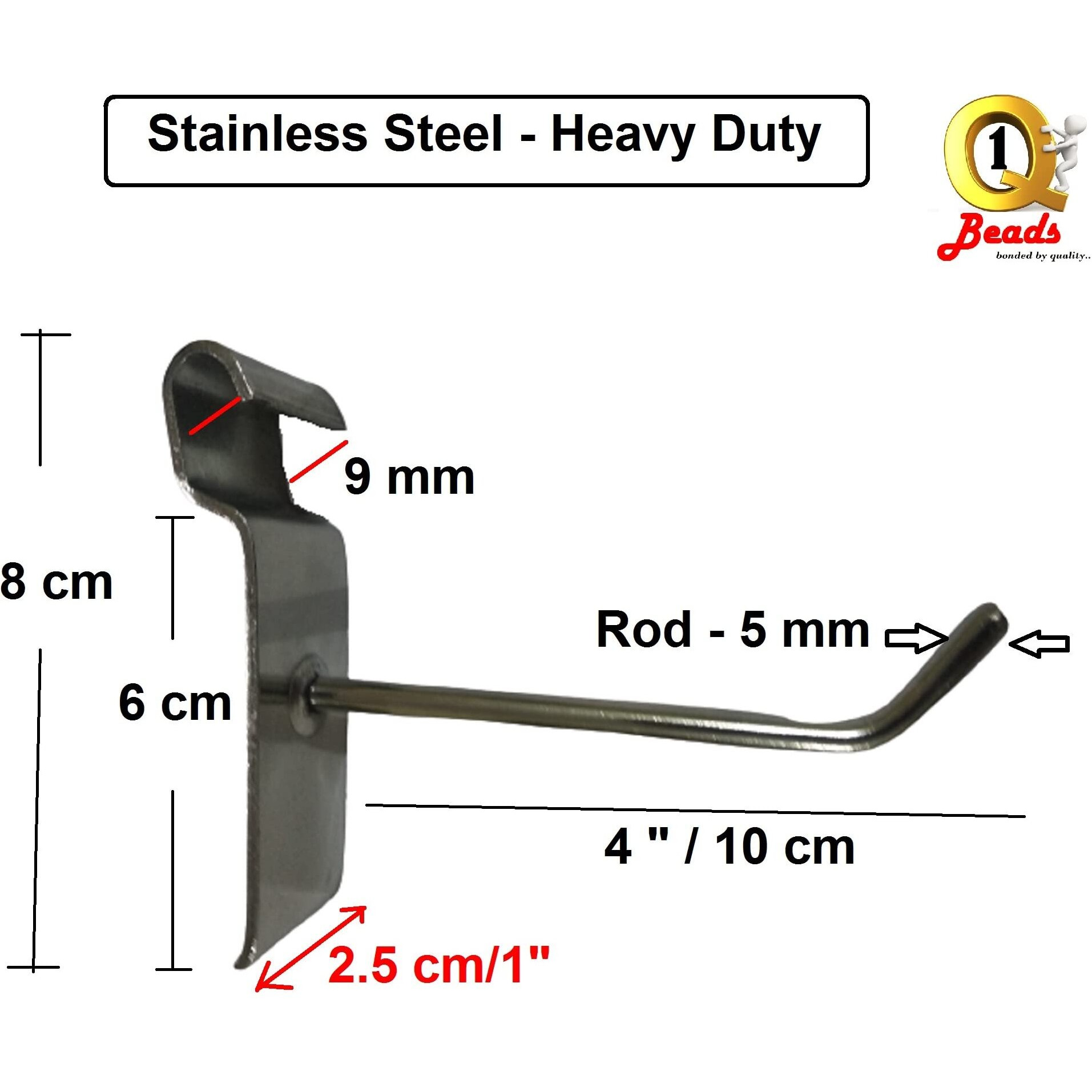 Q1 Beads 12 Pcs 4 Stainless Steel Gridwall Panel Display Hook Hanger for Grid Shelf Hook Grid Mount, Grid Panel Hooks, Showroom, Mobile Shop (4 Inch) Pack of 12