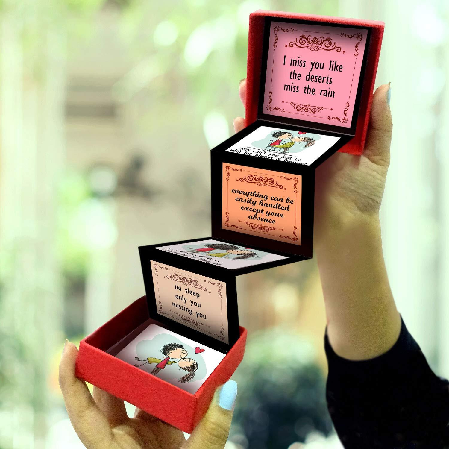 exciting Lives - Missing You Message Box - Gift for Birthday, Anniversary, Valentines Day, Christmas Day - for Girlfriend, Boyfriend, Husband, Wife - 8 x 8 x 2.5 cm